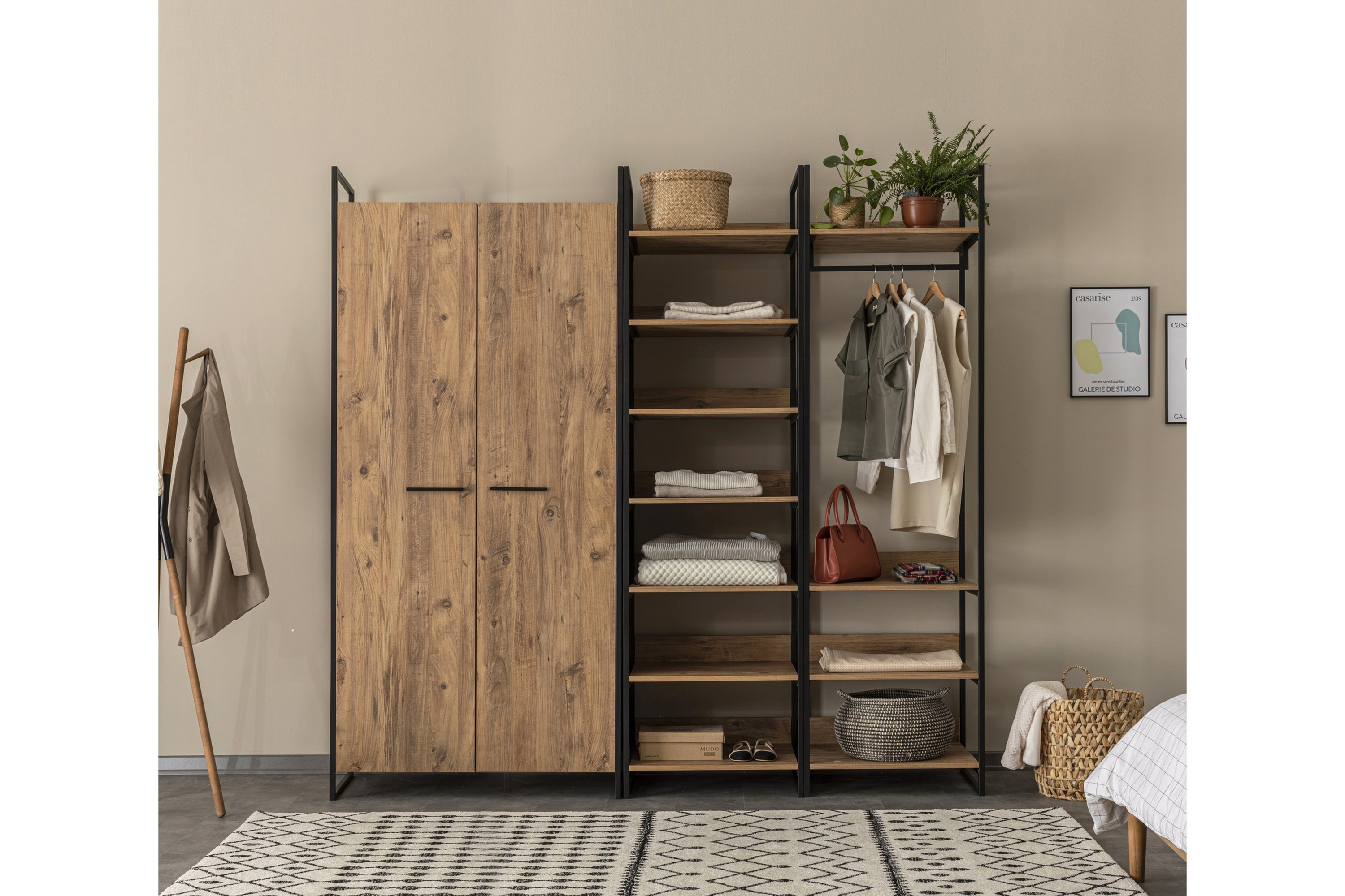 Garderob Rok 52x104 cm 11 Hyllor Natur