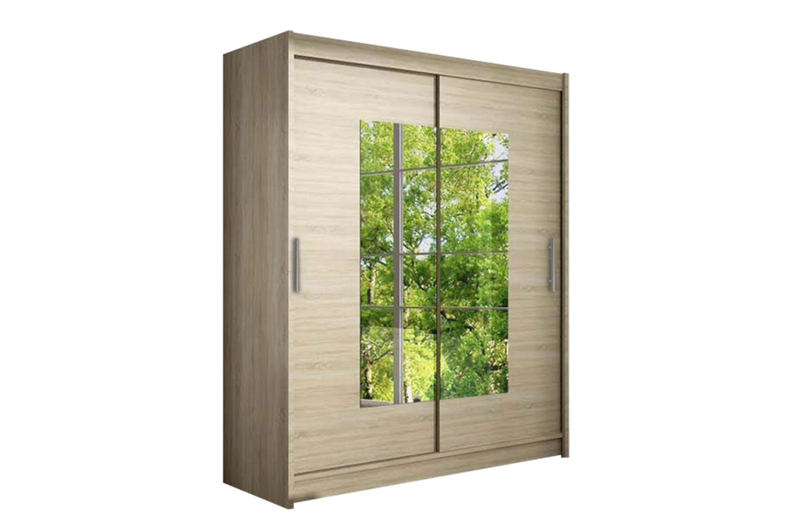 Garderob Presto Skjutdörrar Smal Fyrkantig Spegel Beige/TräNatur