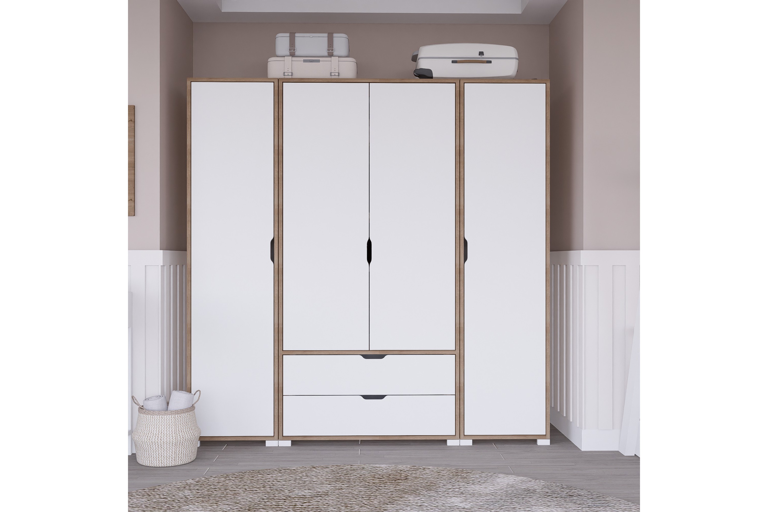 Garderob Pinotepa 140x182 cm Ljusbrun/Vit