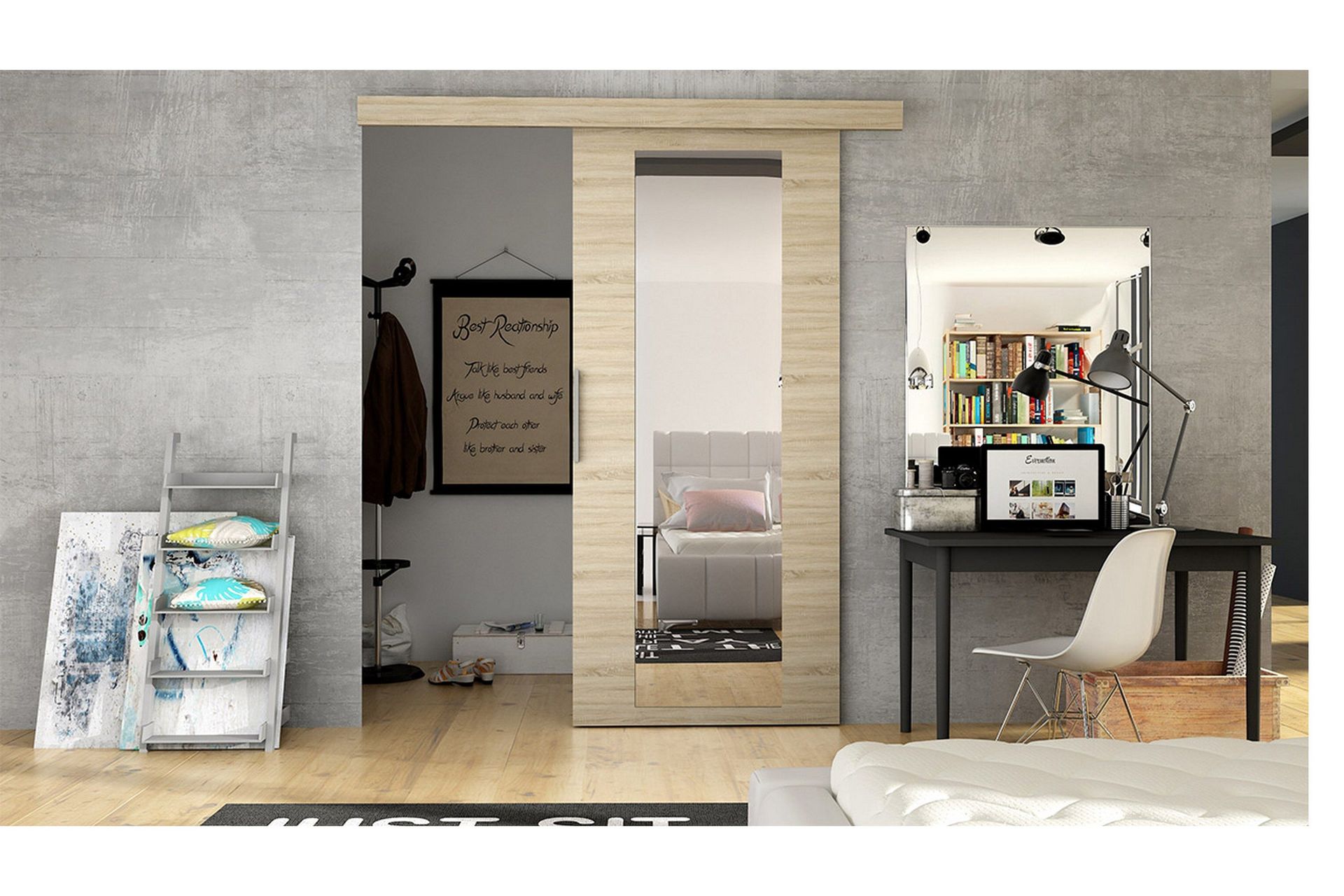 Nemanja Skjutd&ouml;rr 86x205 cm LED-belysning - Ek