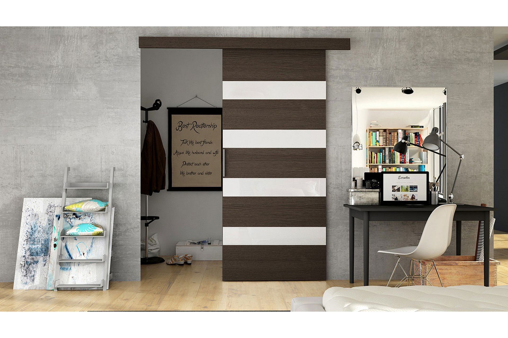 skjutdörr - brun/vit