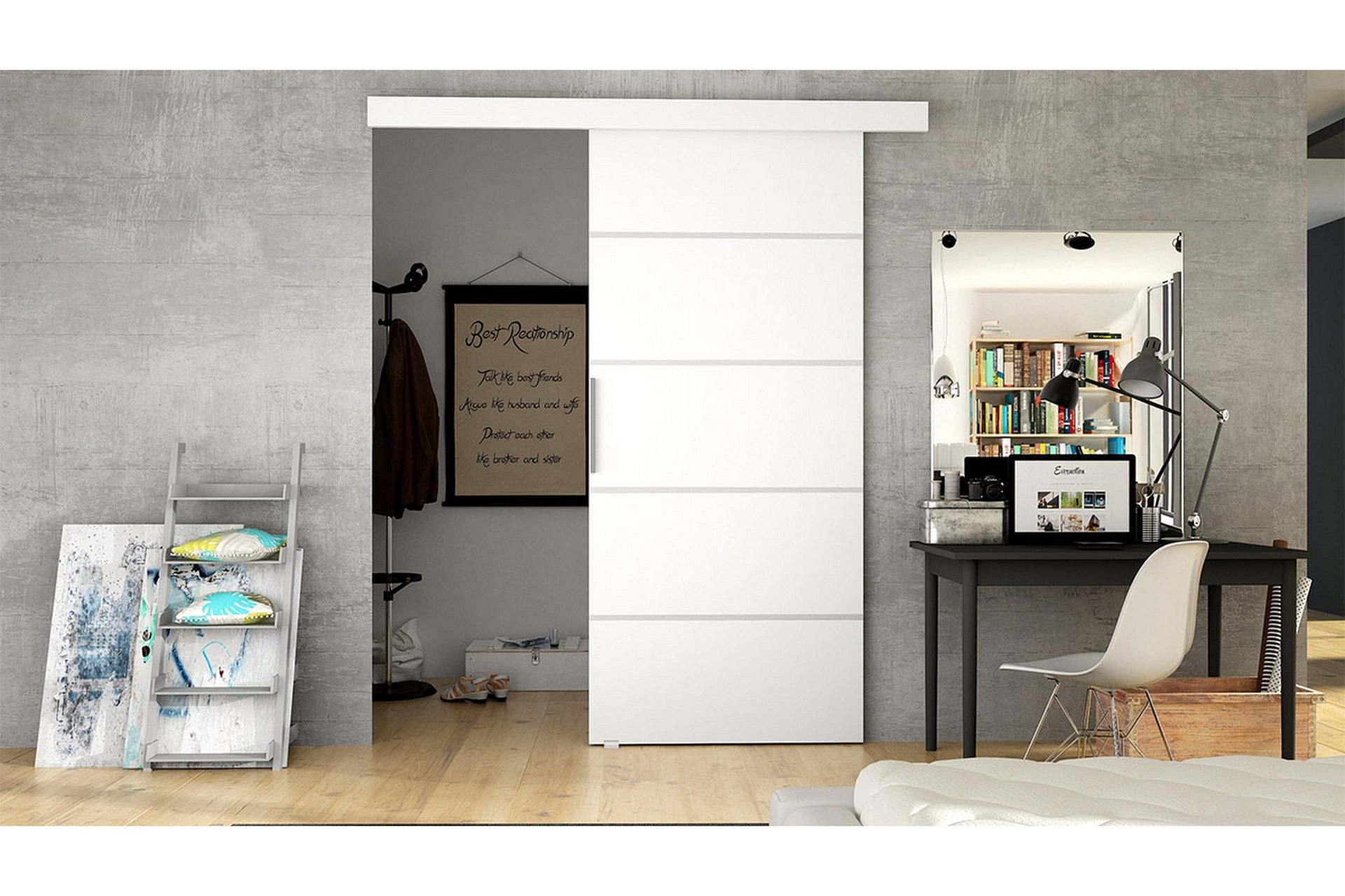 skjutdörr elverum led-belysning - vit