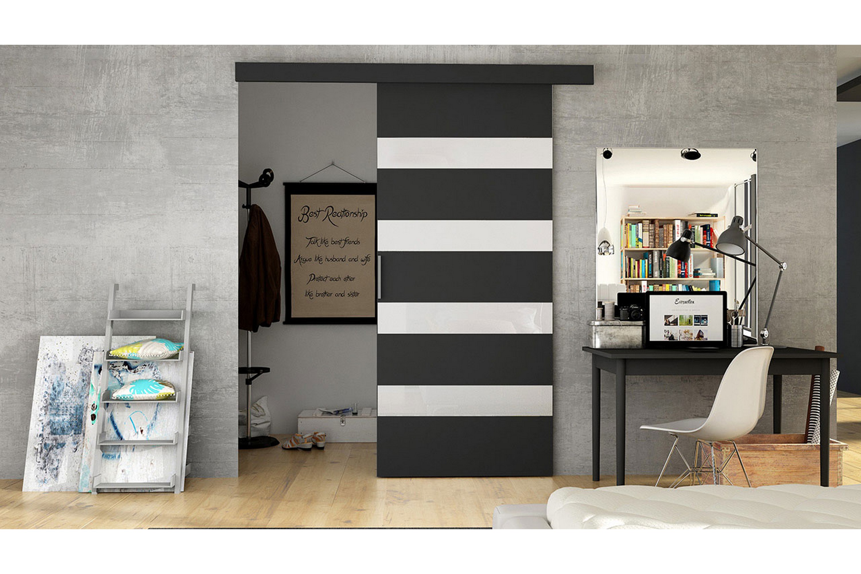 skjutdörr - svart/vit