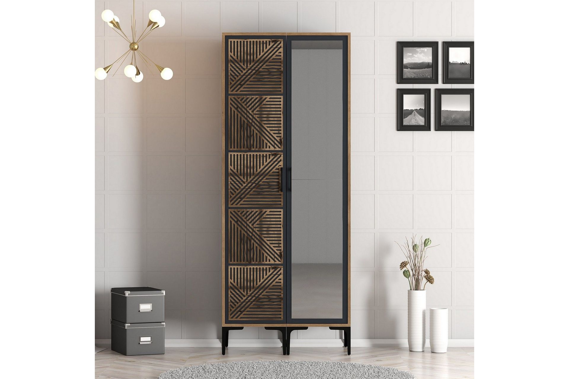 Kumsal Garderob med Spegel - Antracit