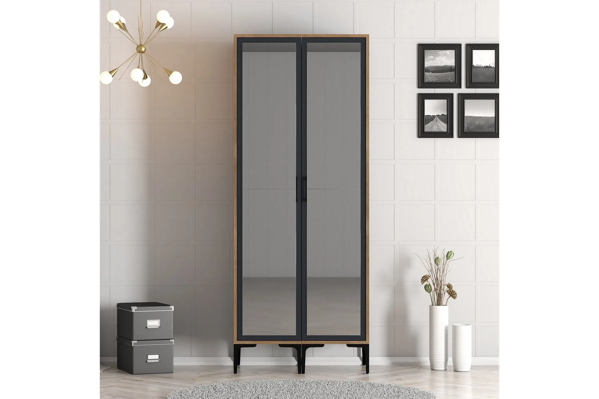 Kumsal Garderob med Spegel - Antracit