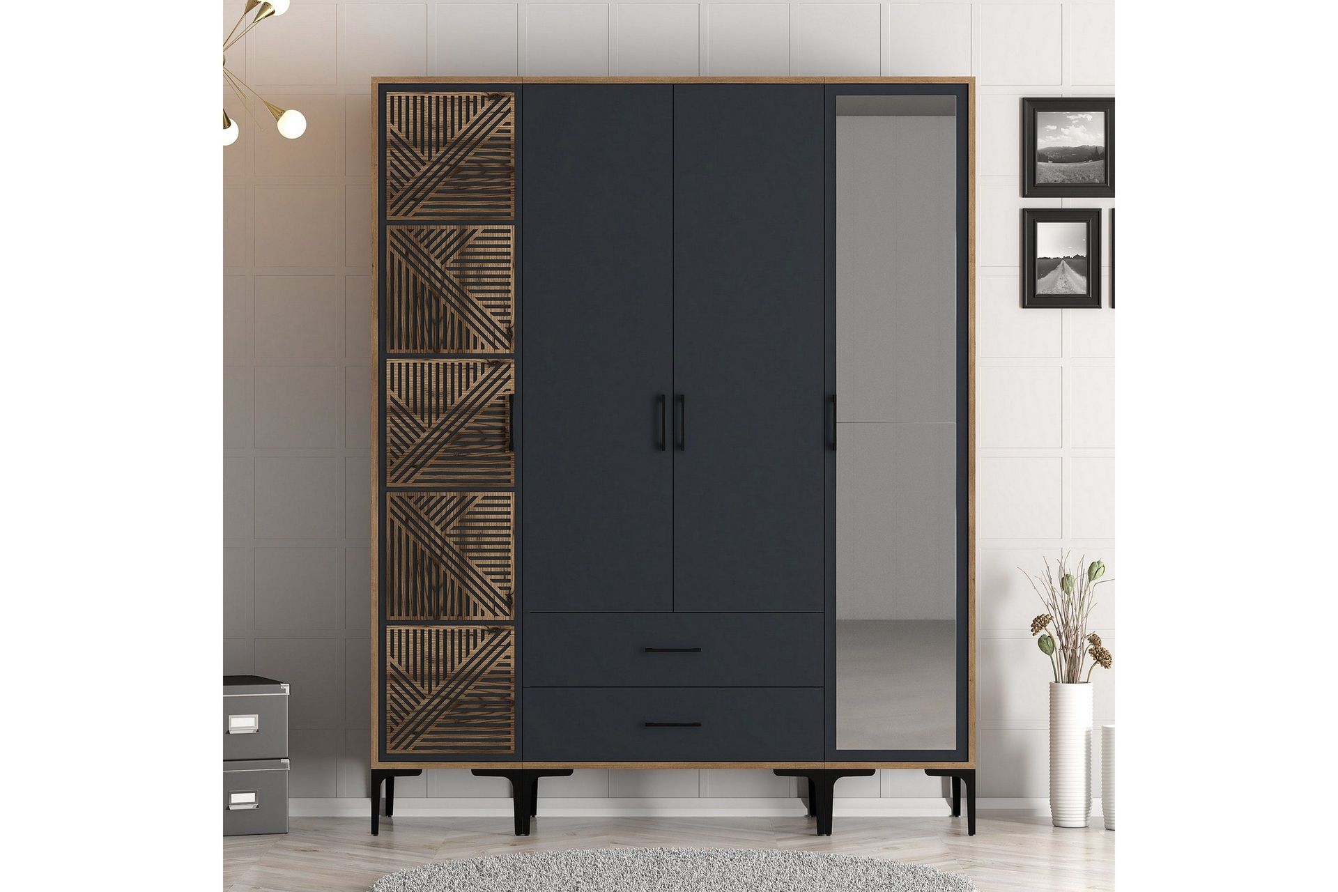 Kumsal Garderob med Spegel - Antracit