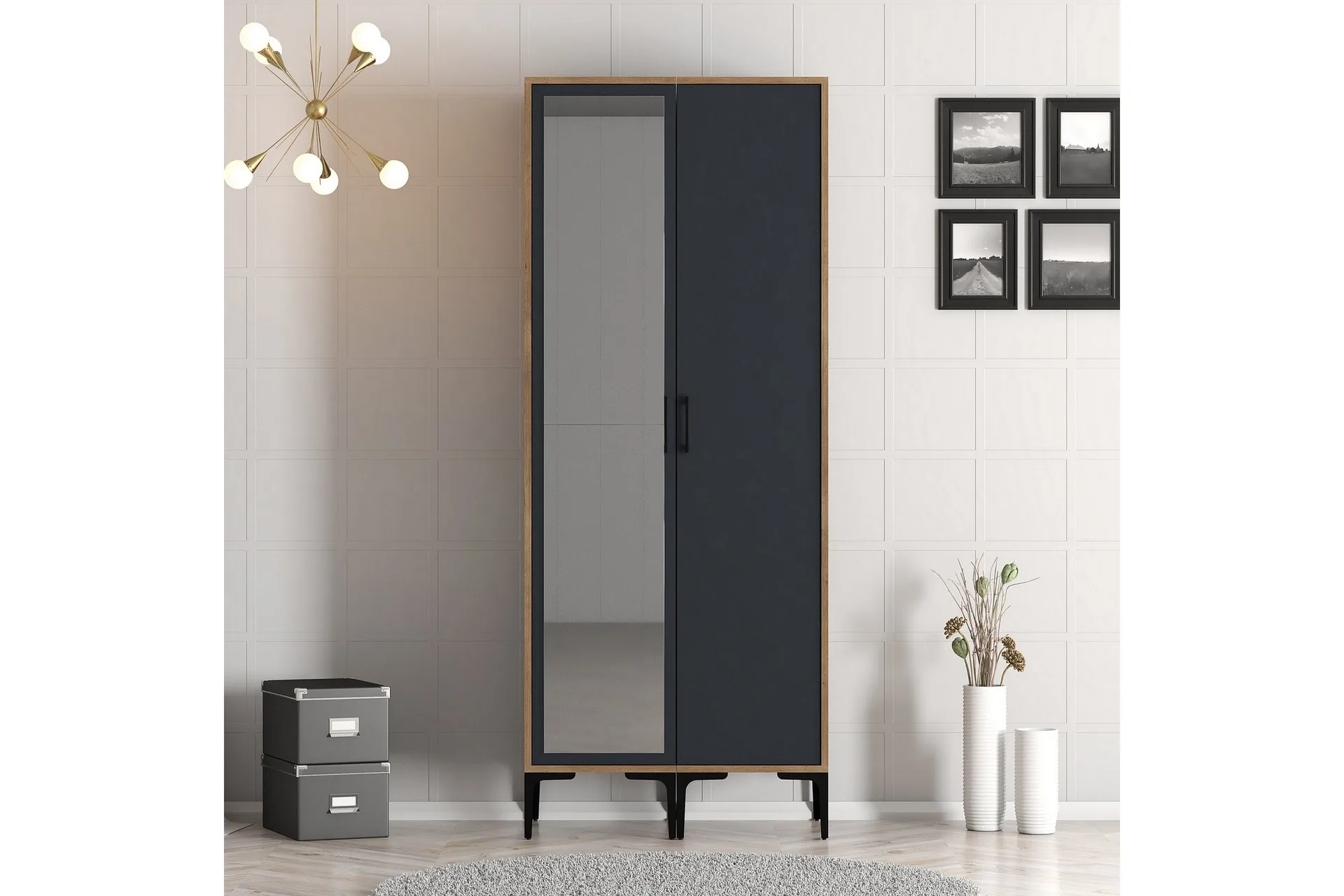 Kumsal Garderob med Spegel - Antracit