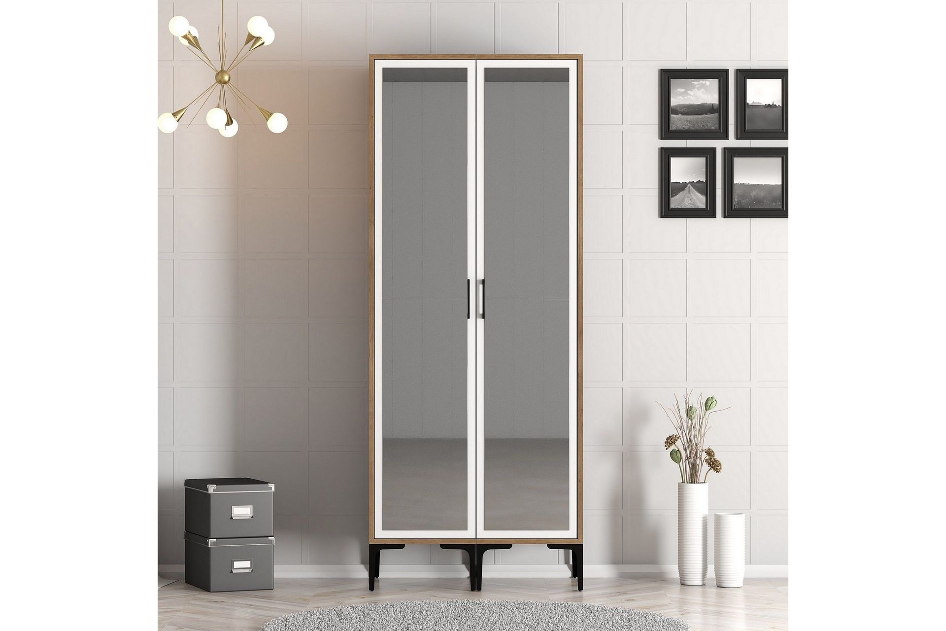 Kumsal Garderob med Spegel - Brun/Vit