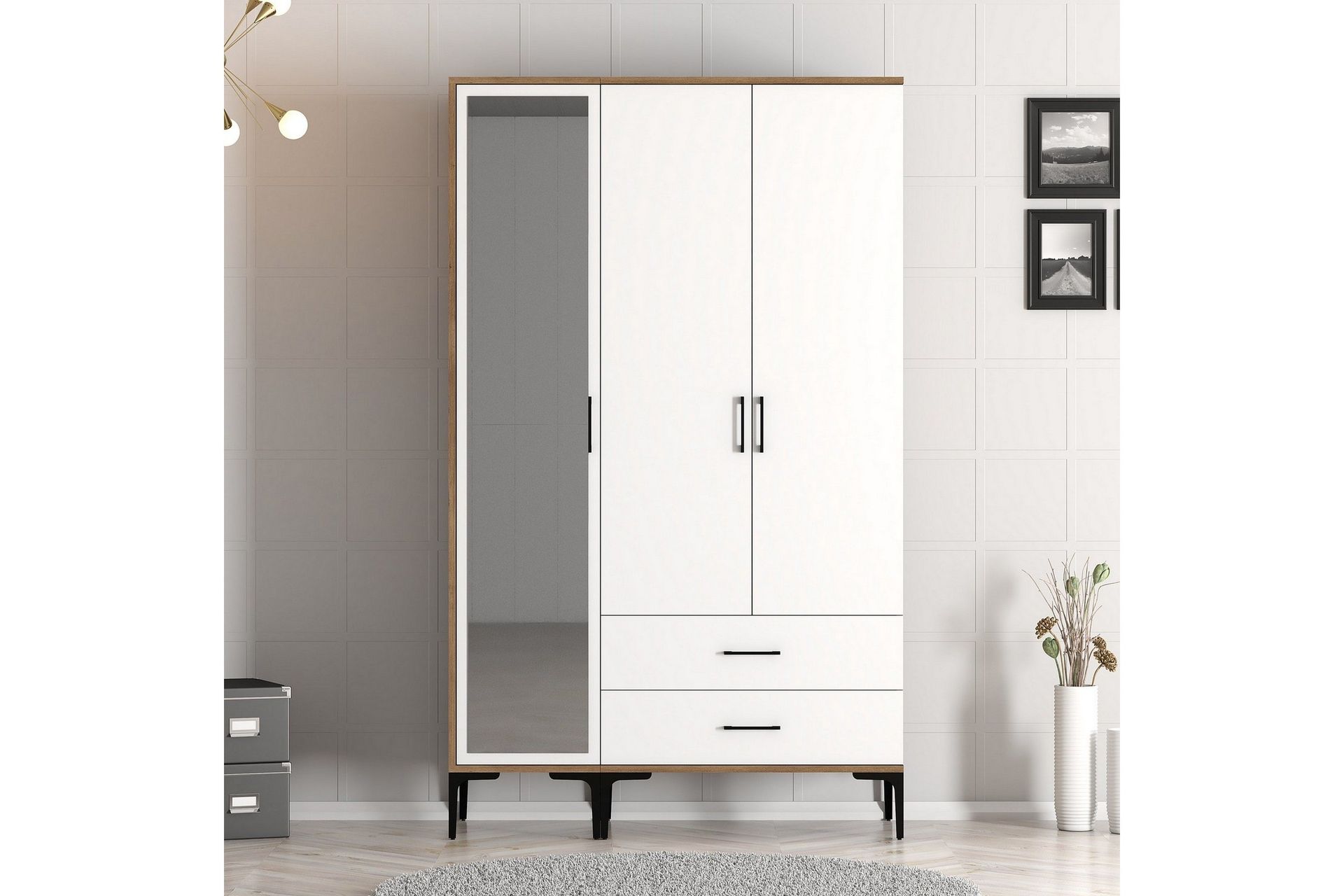 Kumsal Garderob med Spegel - Brun/Vit