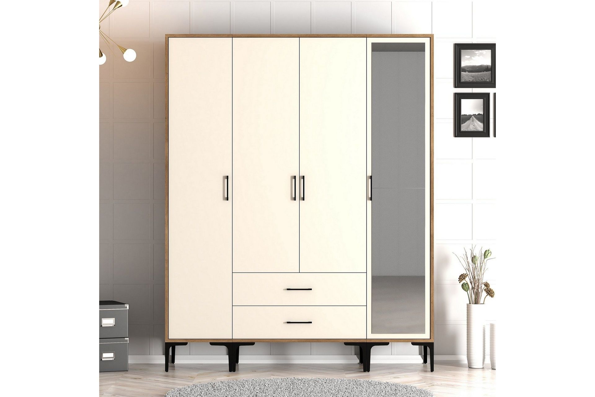 kumsal garderob med spegel - cream