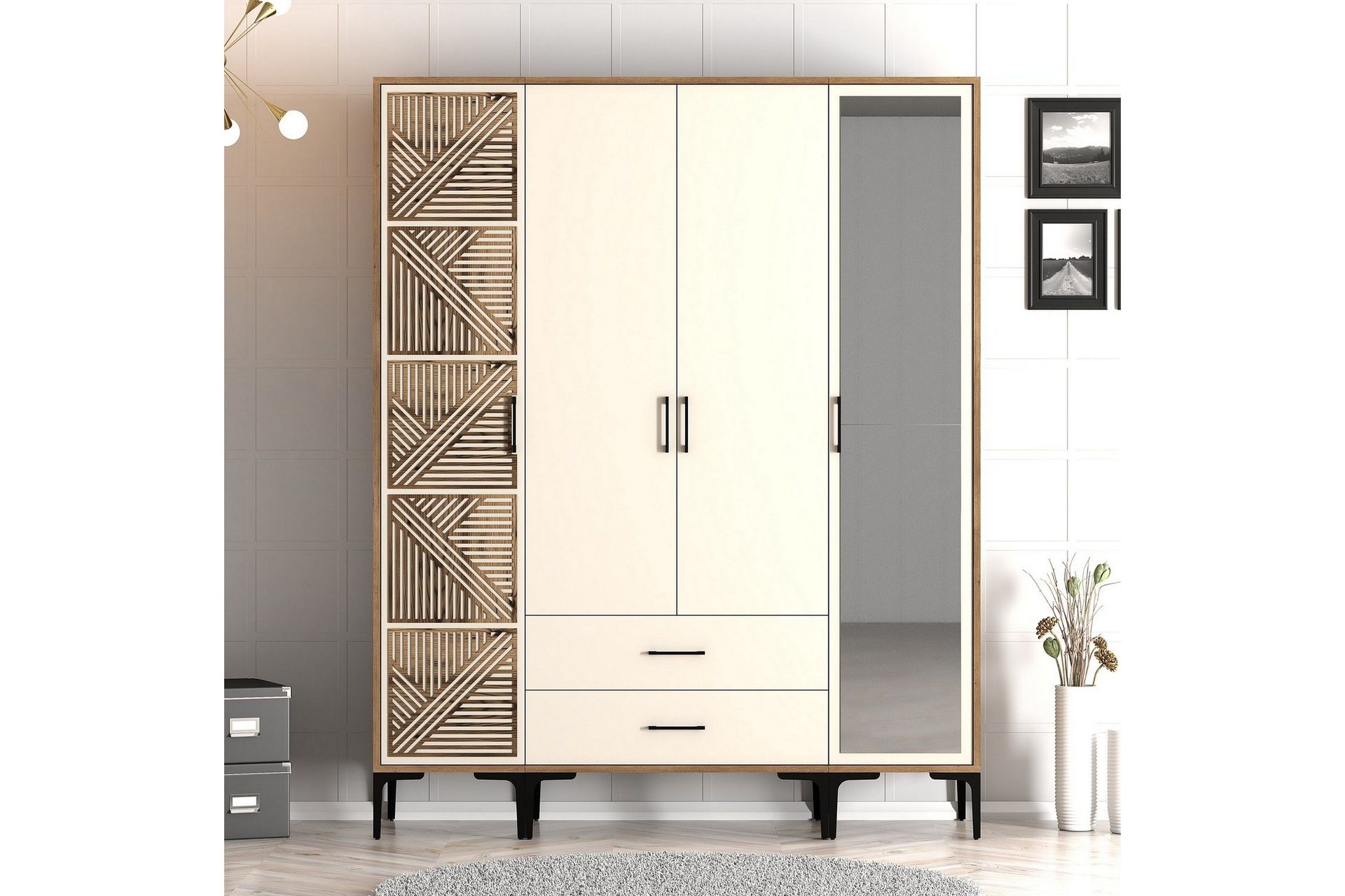 Kumsal Garderob med Spegel - Cream