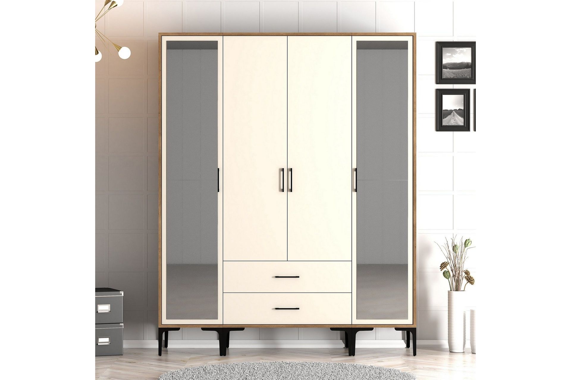 Kumsal Garderob med Spegel - Cream