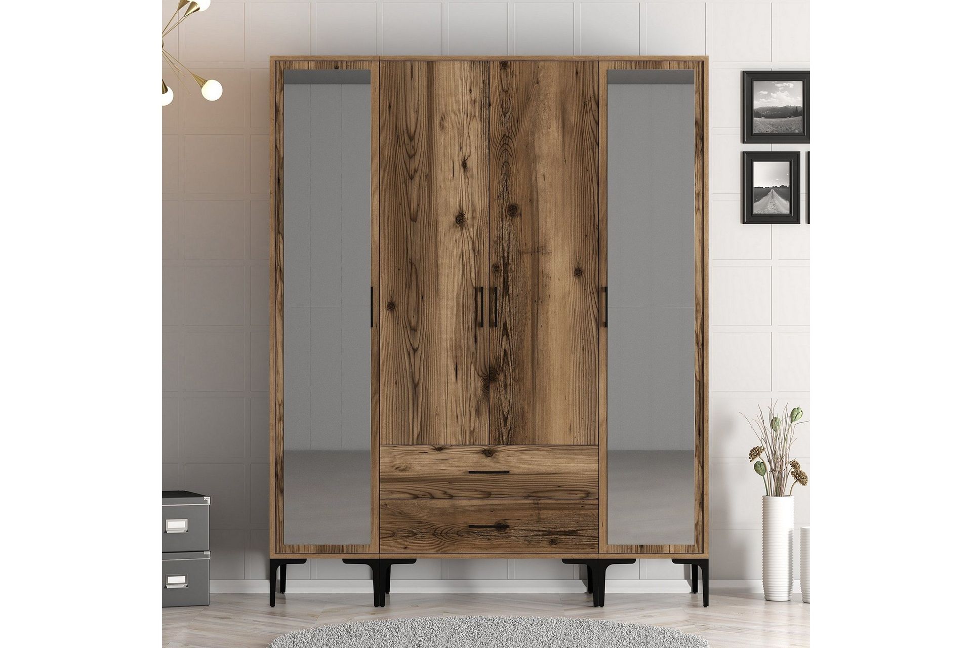 Kumsal Garderob med Spegel - Valn&ouml;t