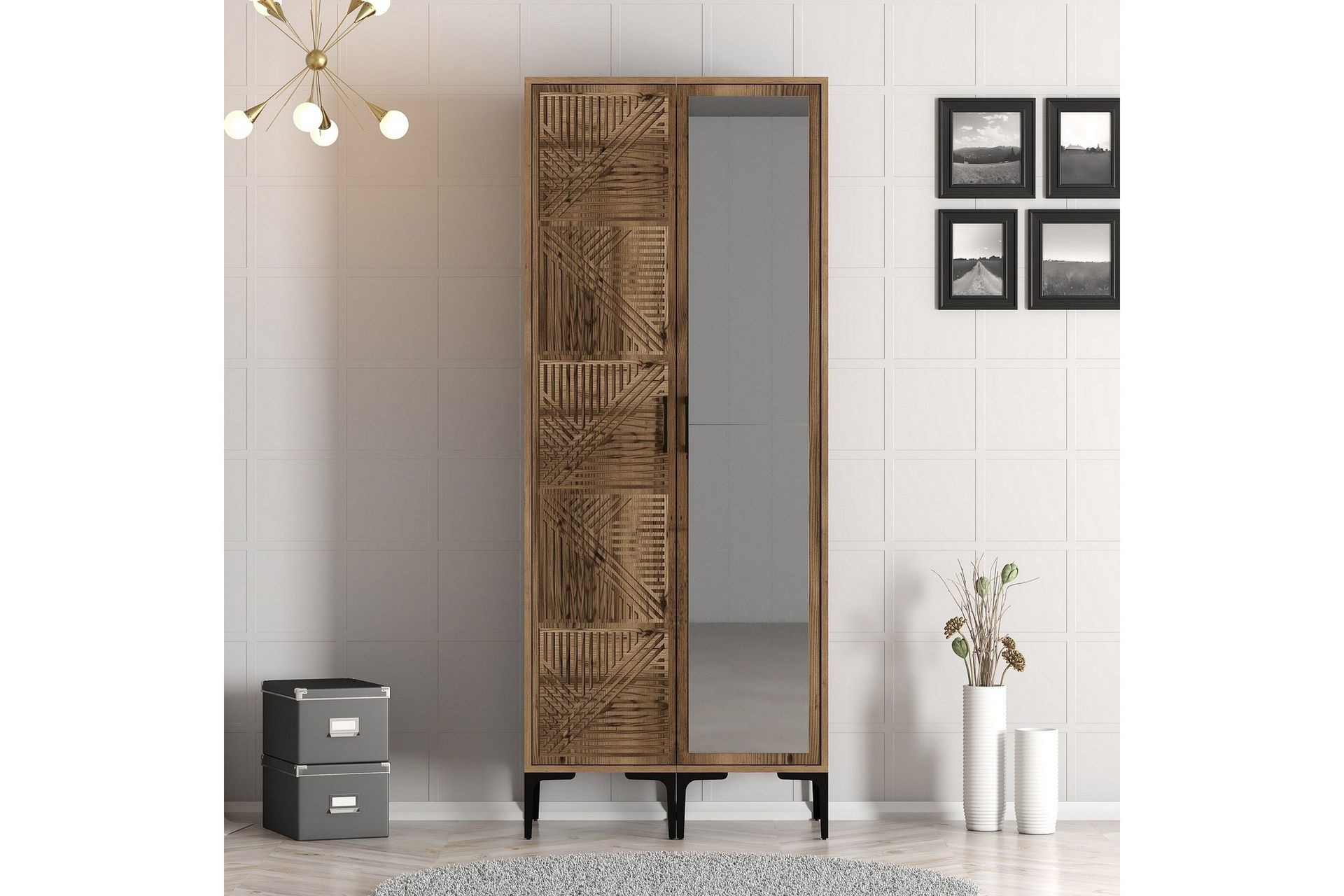 kumsal garderob med spegel - valnöt