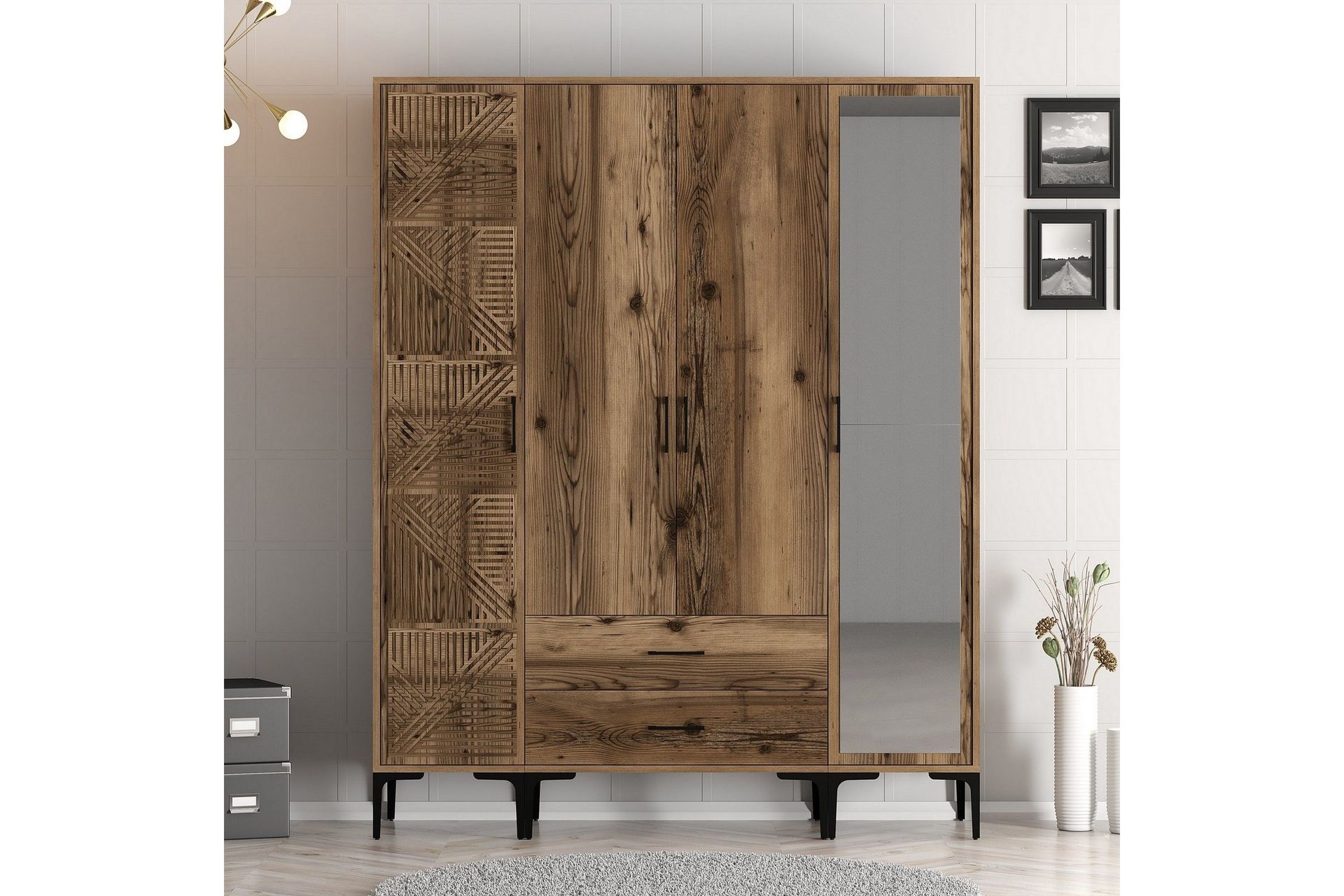 Kumsal Garderob med Spegel - Valn&ouml;t