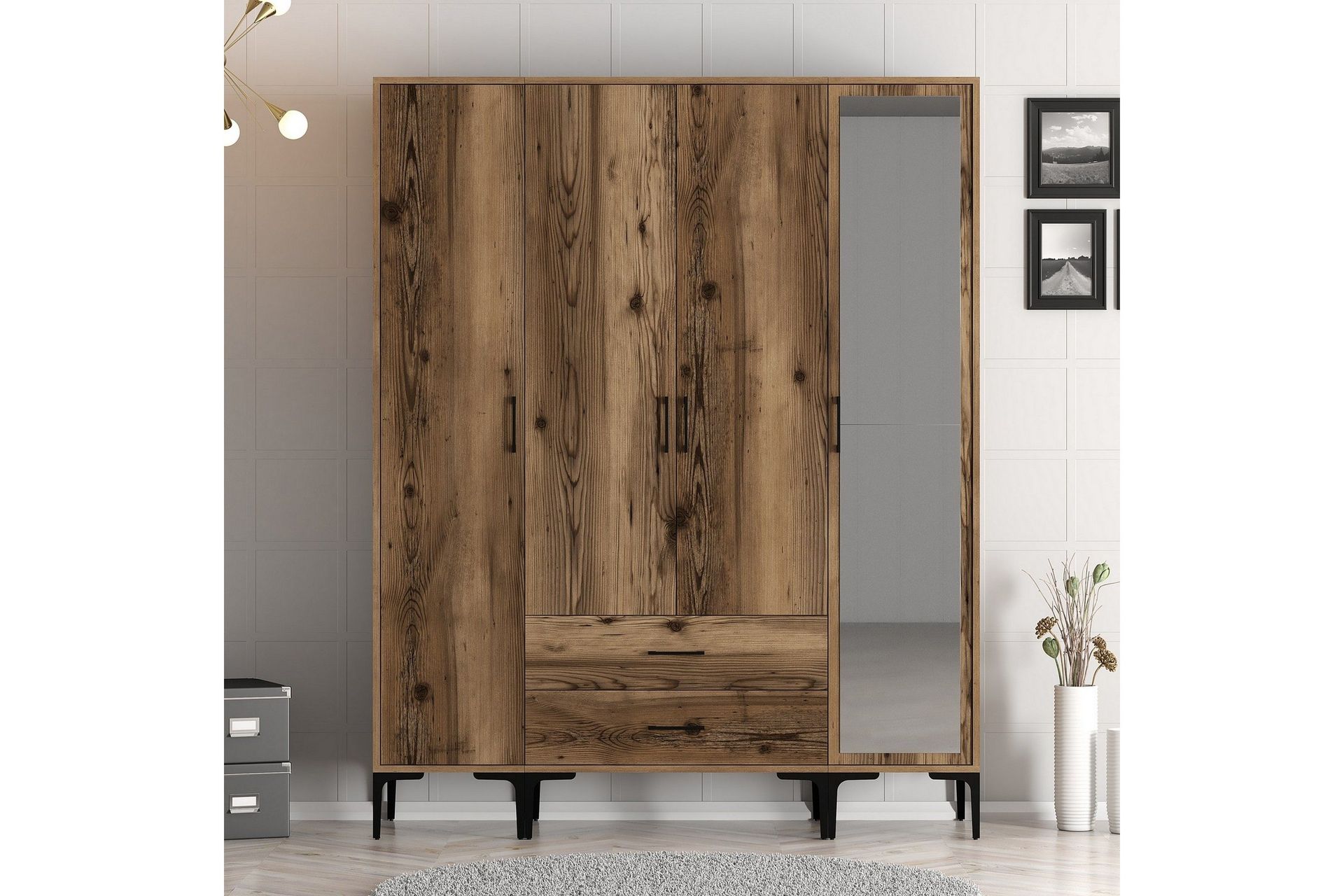 Kumsal Garderob med Spegel - Valn&ouml;t