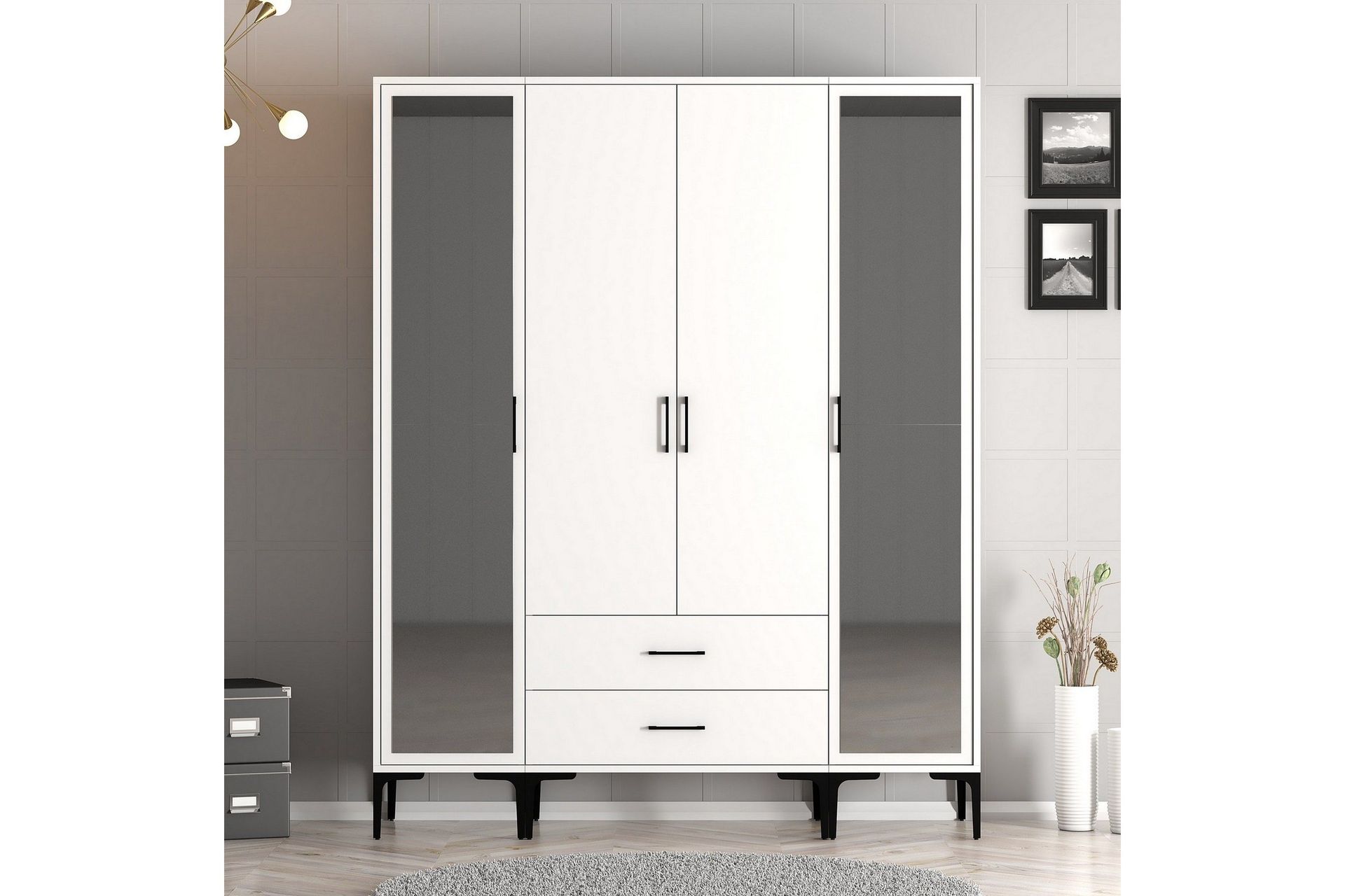 Kumsal Garderob med Spegel - Vit