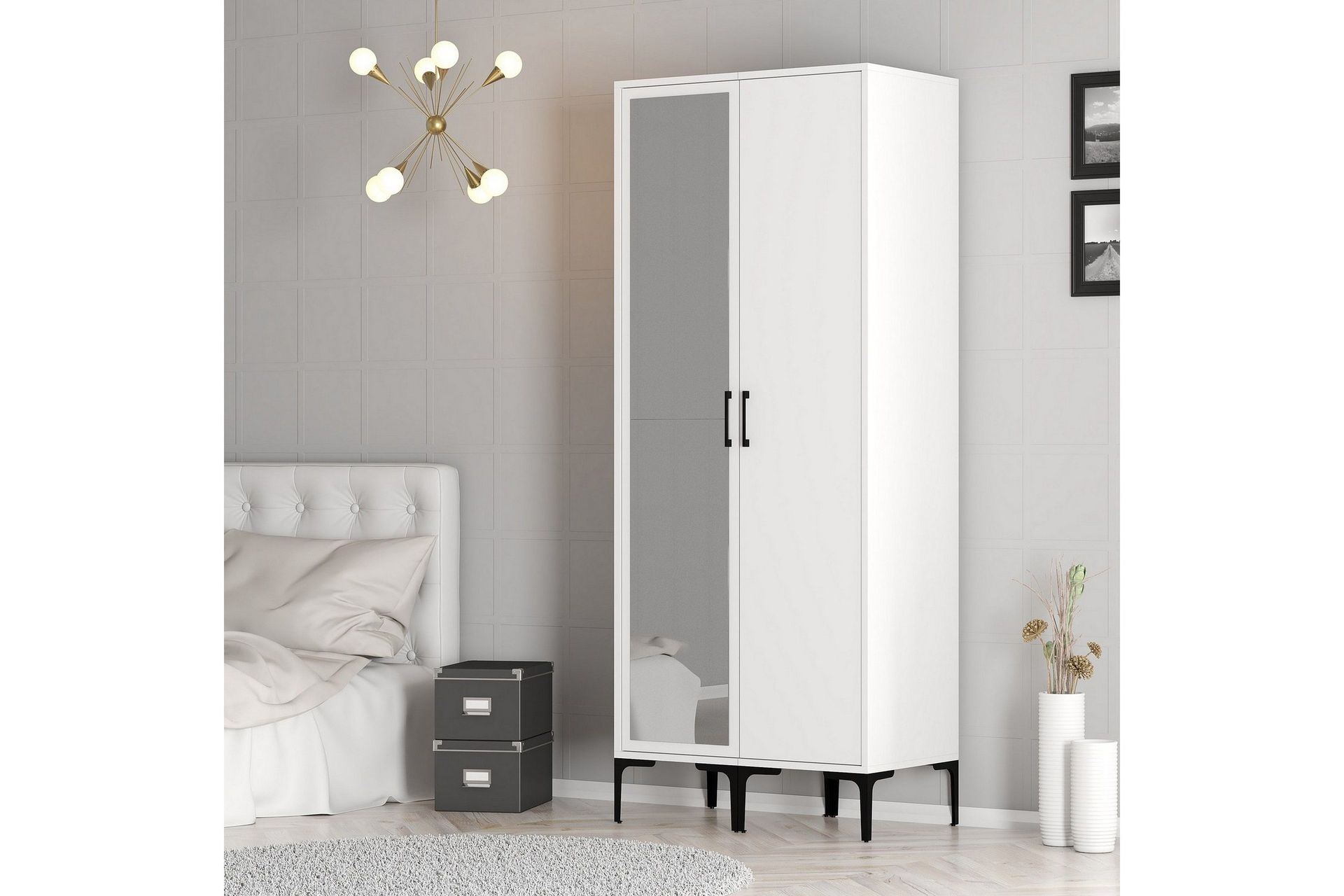 kumsal garderob med spegel - vit