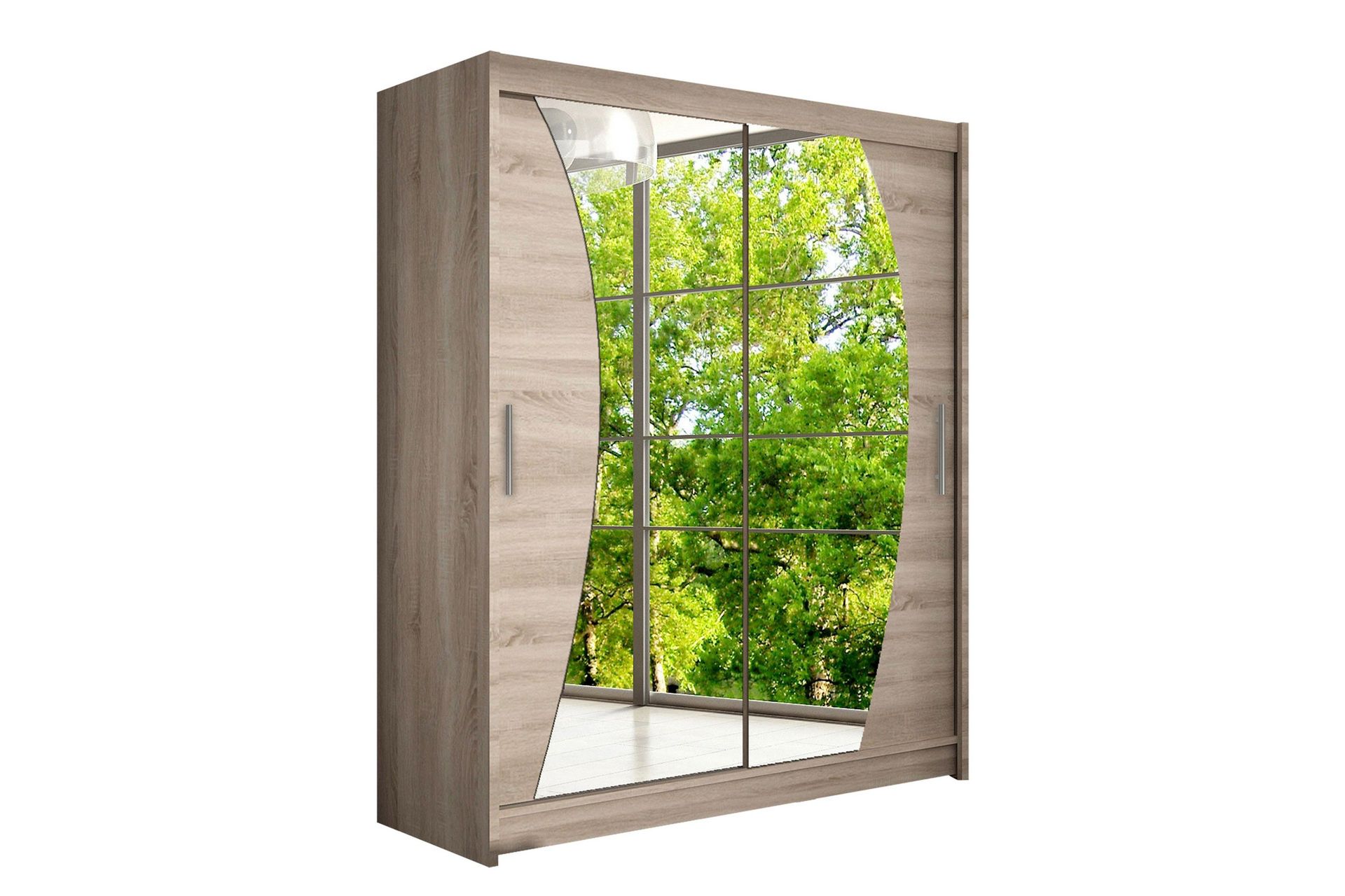 Leila Garderob 150 cm Skjutd&ouml;rrar B&ouml;jd Spegel - Ek/Tryffel/Spegel