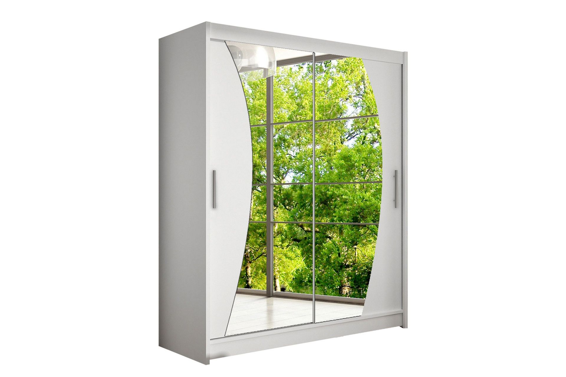 Leila Garderob 150 cm Skjutd&ouml;rrar B&ouml;jd Spegel - Vit