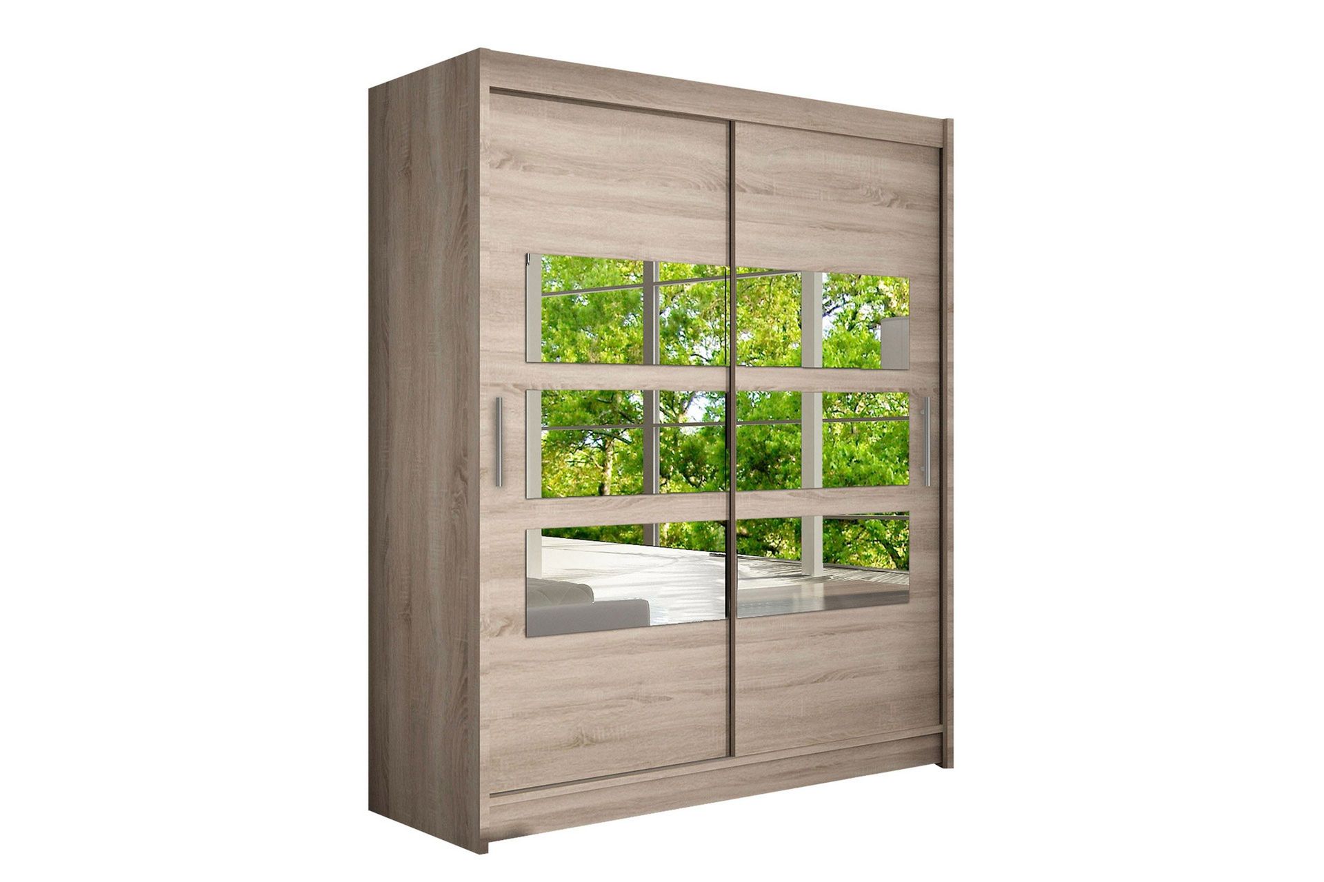 leila garderob 150 cm skjutdörrar delad spegel - ek/tryffel/spegel