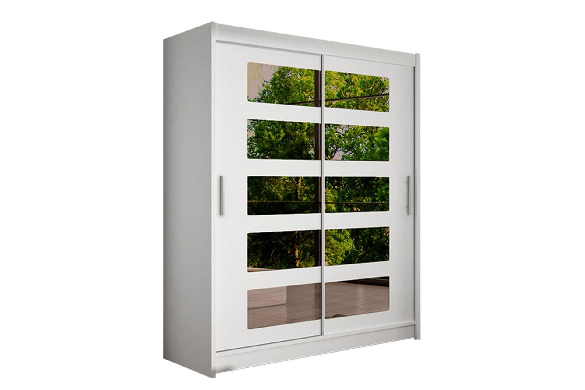 Leila Garderob 150 cm Skjutd&ouml;rrar Delad Spegel - Vit