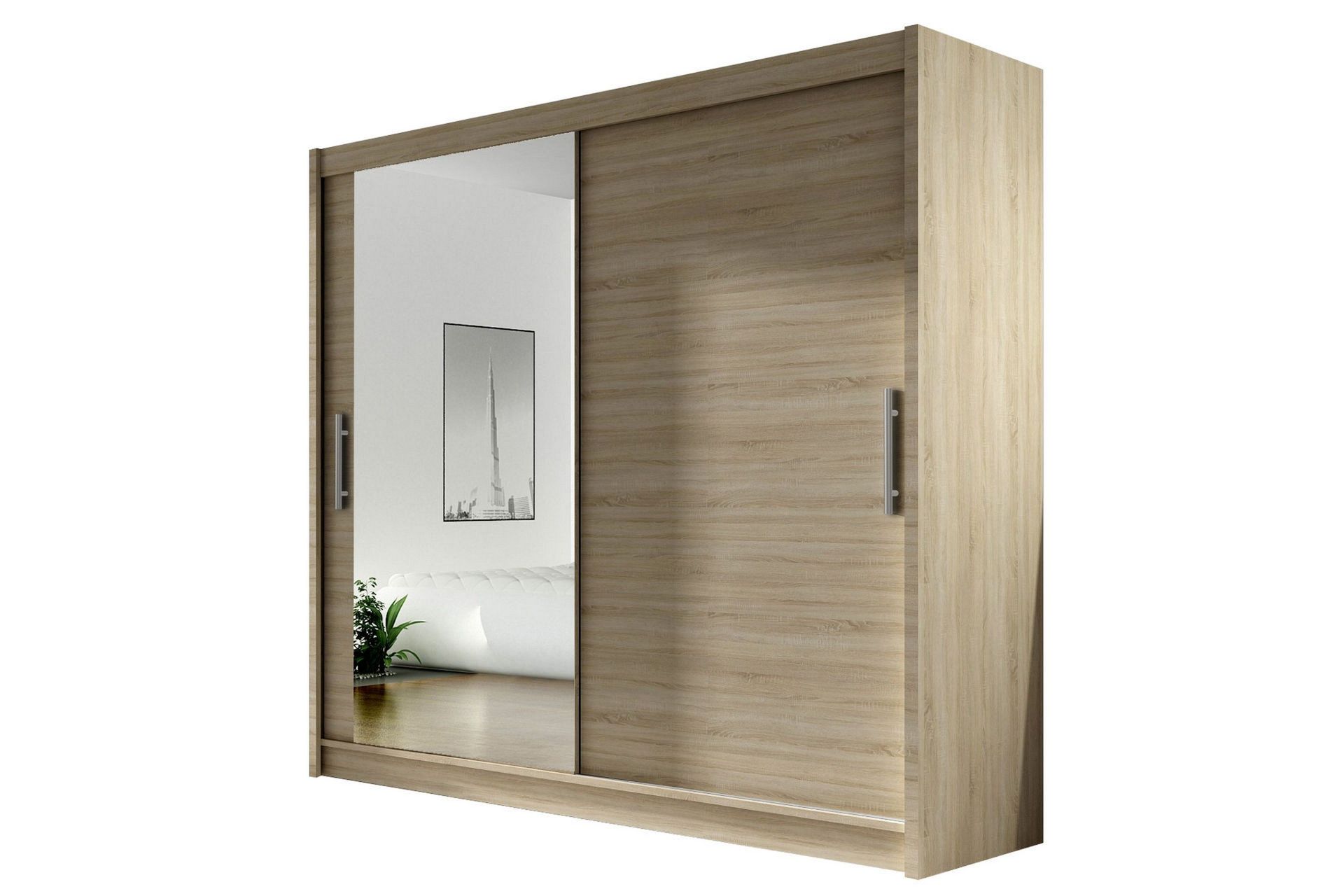 Prag Garderob 180 cm Skjutdörrar Spegel - Beige/Trä/Natur