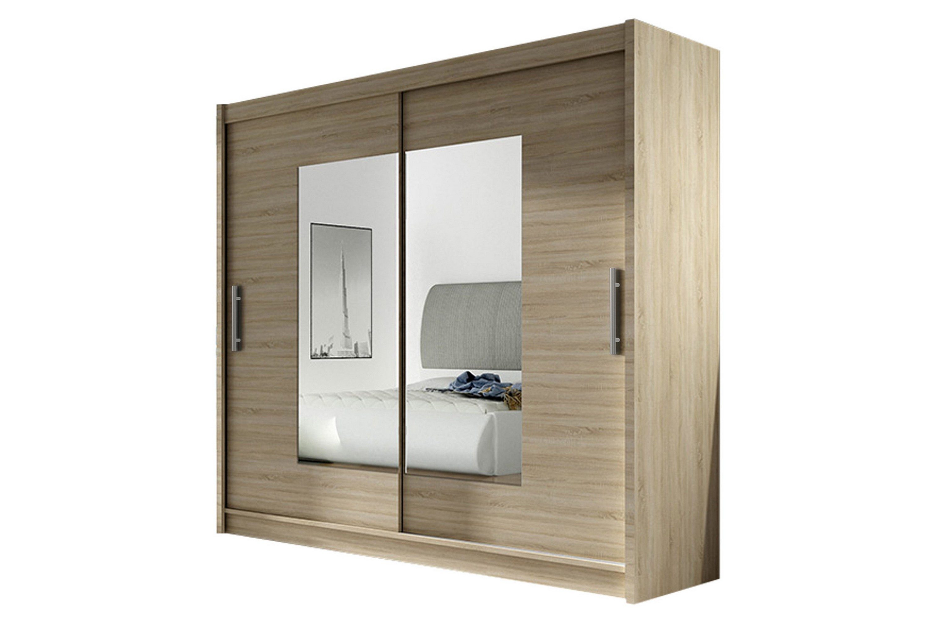 prag garderob skjutdörrar smal fyrkantig spegel - beige/trä/natur