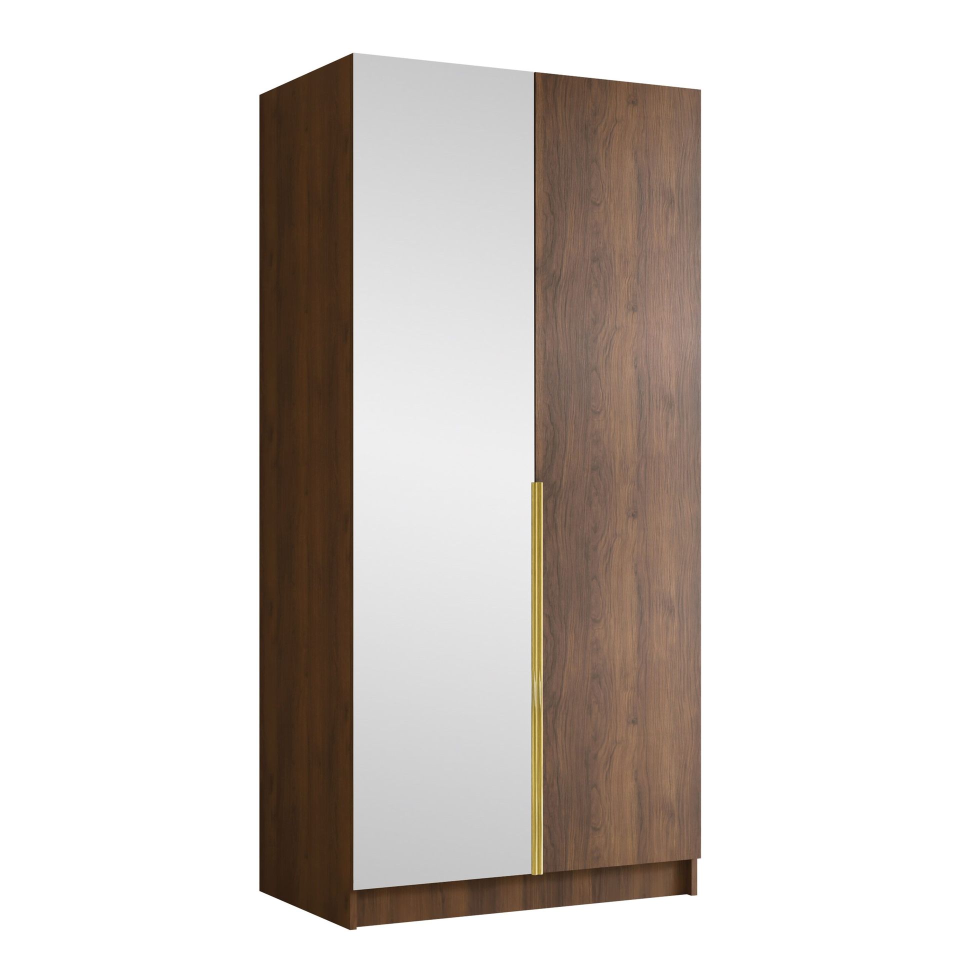 Herrljunga Garderob med Spegel 100x215 cm - Brun/Guld/Spegel