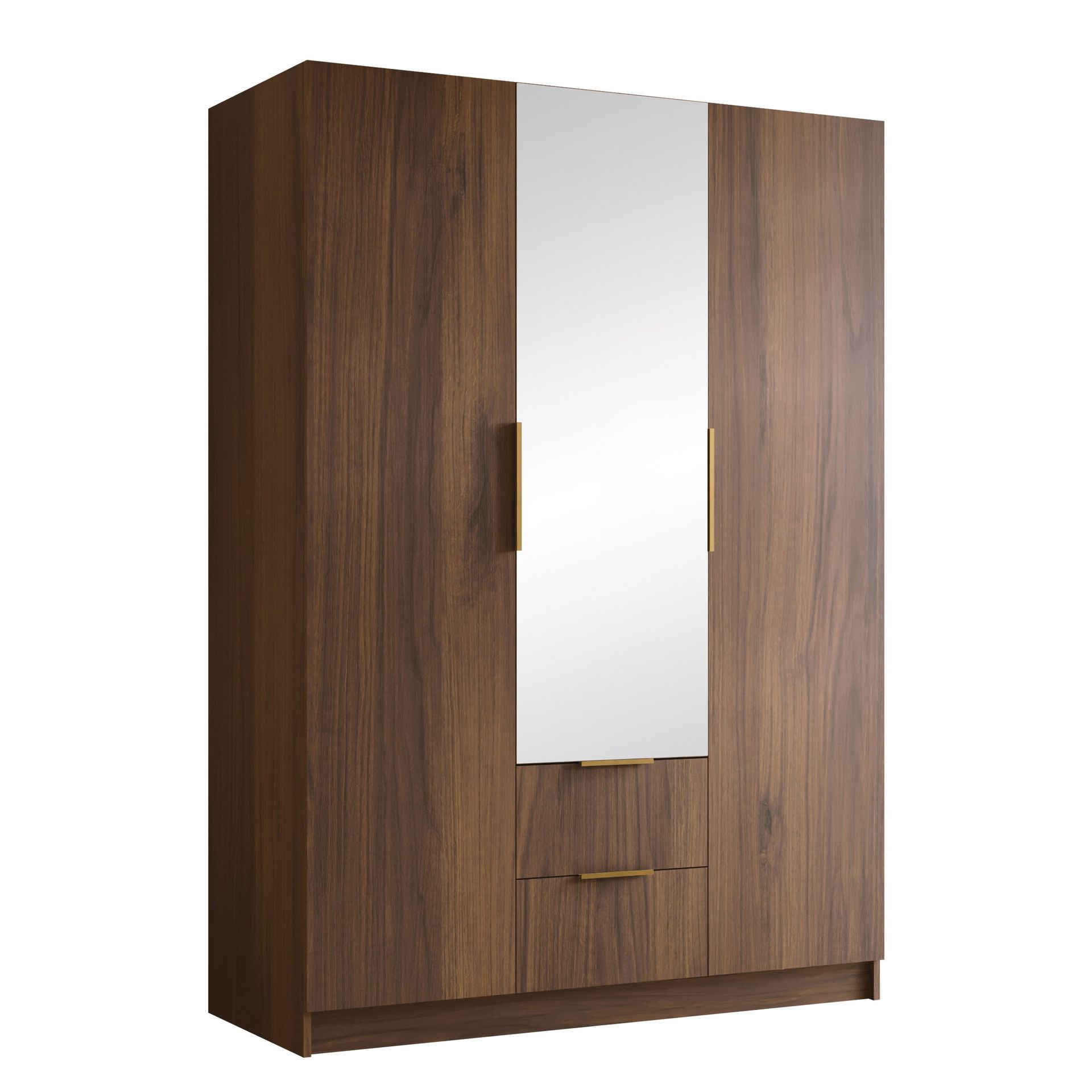 herrljunga garderob med spegel 150x215 cm med lådor - brun/guld/spegel
