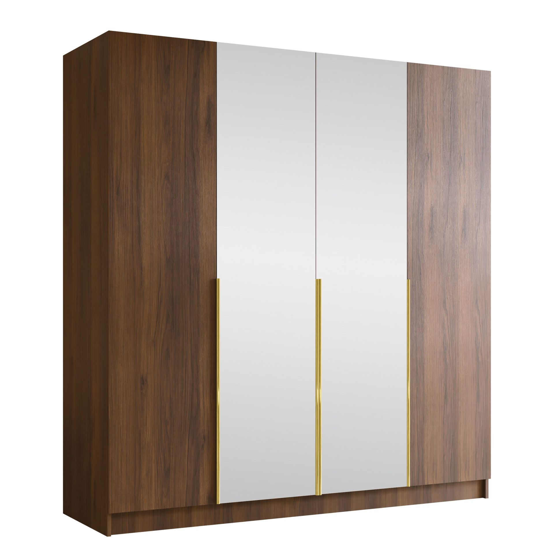 Herrljunga Garderob med Spegel 200x215 cm - Brun/Guld/Spegel