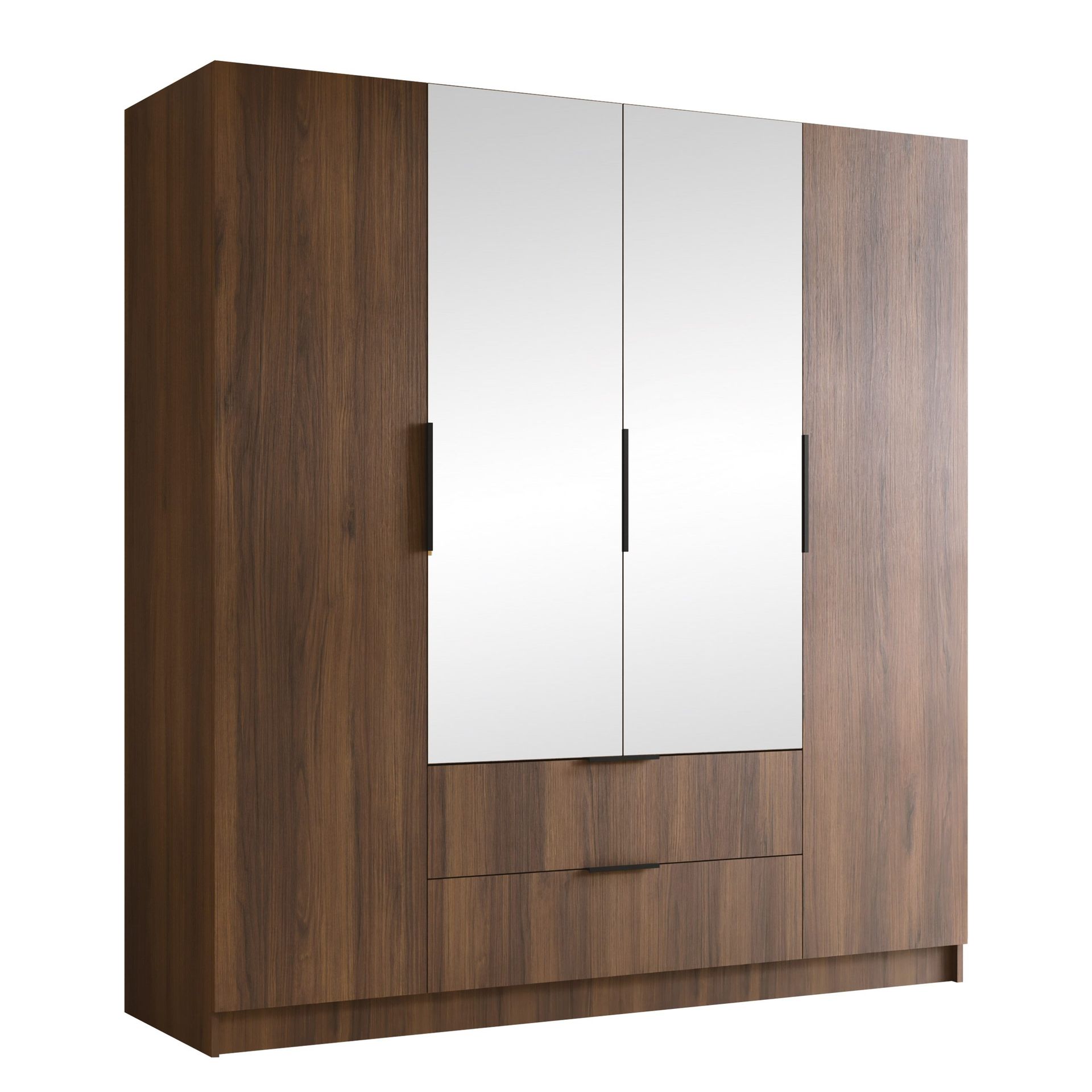 Herrljunga Garderob med Spegel 200x215 cm med l&aring;dor - Brun/Svart/Spegel