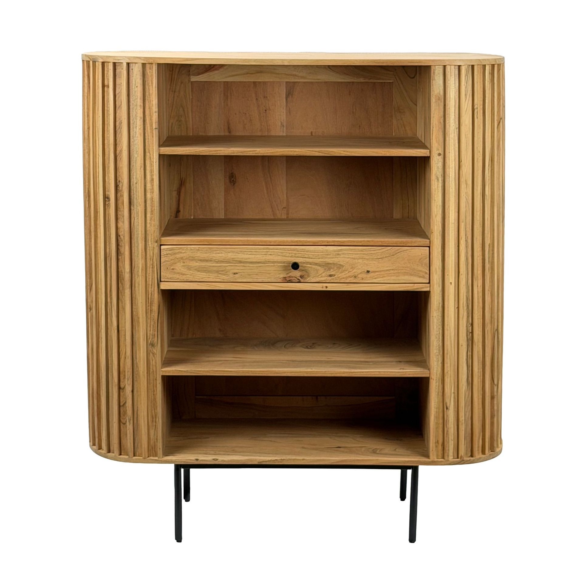 Belilo Bokhylla 105 cm Ribbdesign - naturligt varm honungsbrun och svart