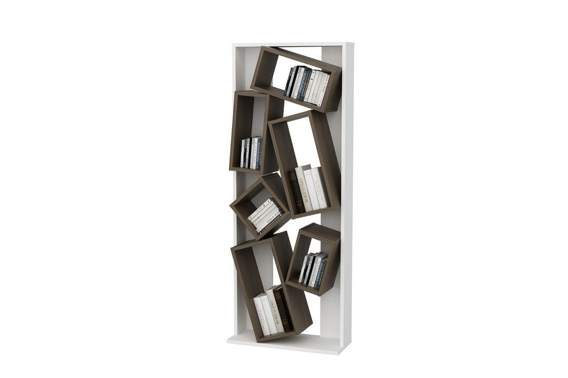 Bokhylla Bloemendal vit / valn&ouml;t - Brun/Vit