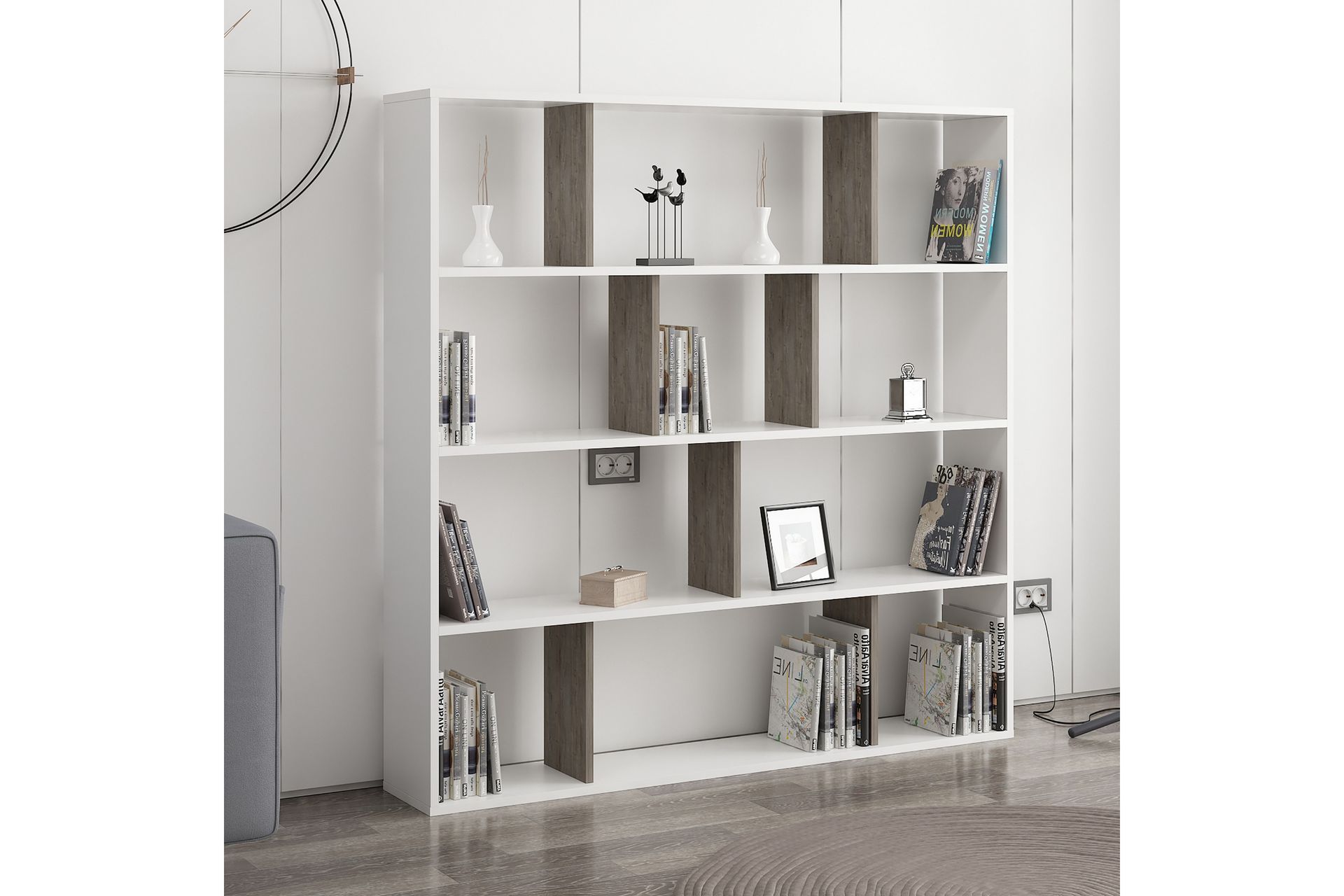 Bokhylla Hodbi 145x25 cm - Vit/M&ouml;rkbrun