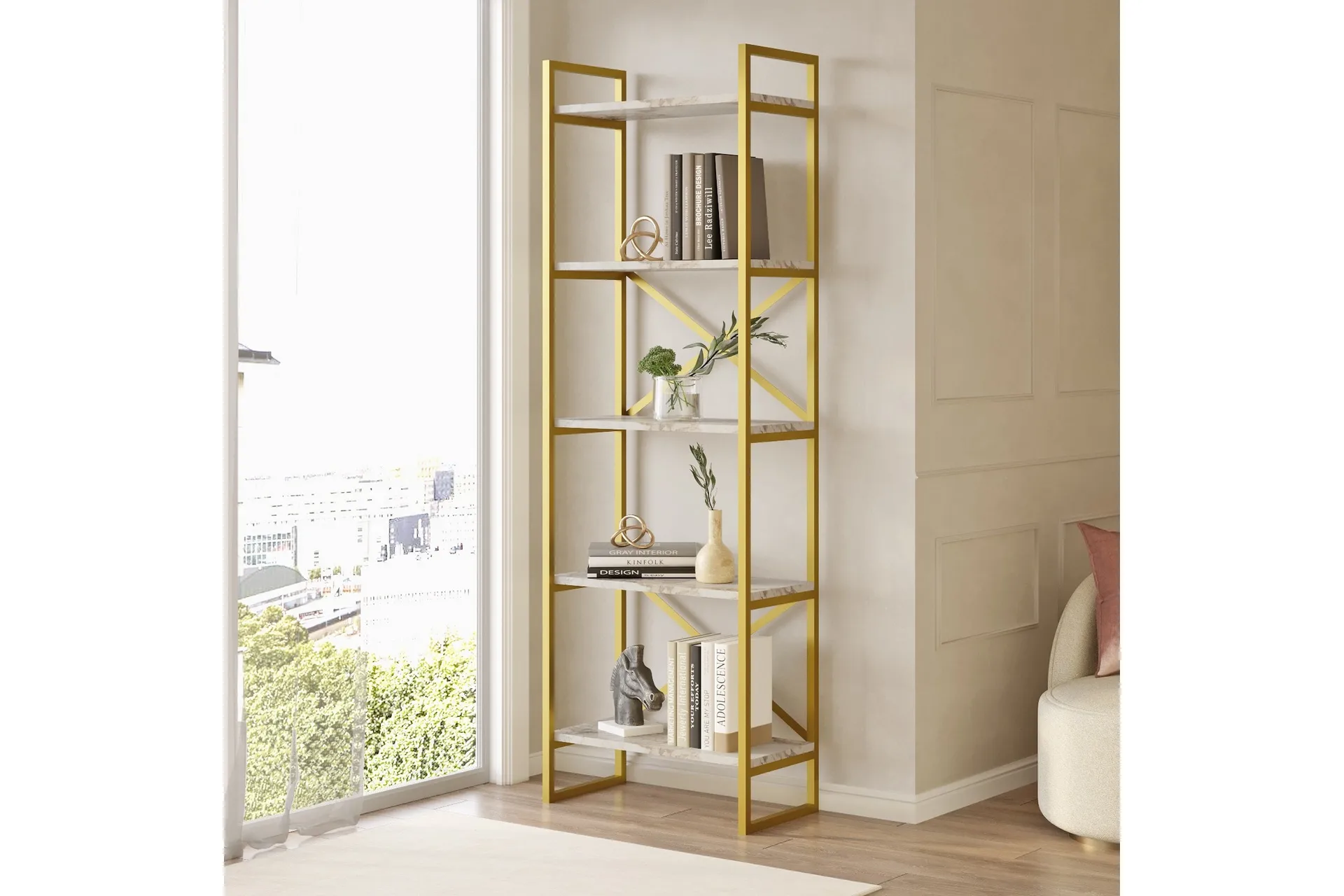 bokhylla lannia 58 cm - marmor/guld