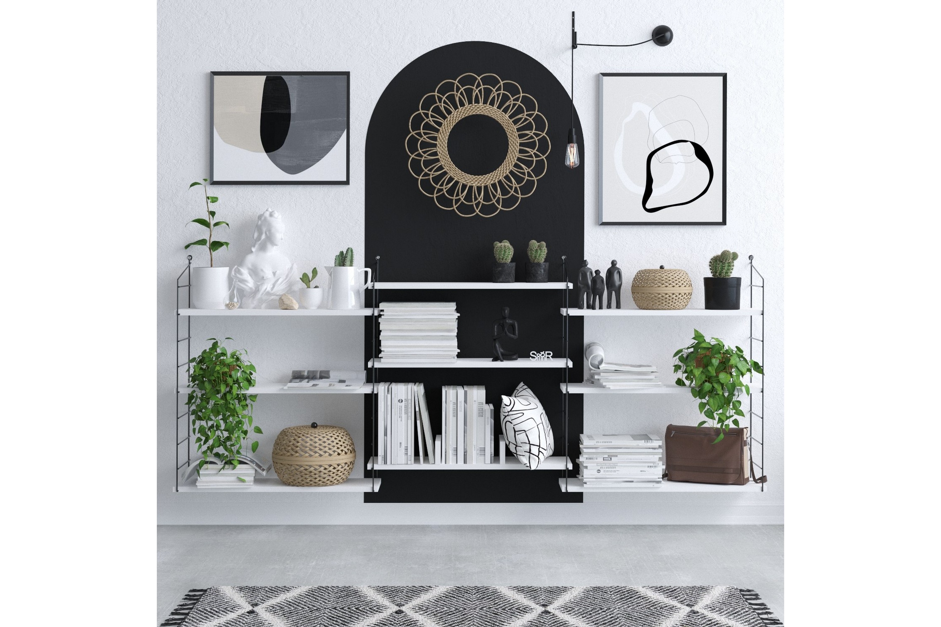 Bokhylla Lungo 85x20 cm Vit/Svart Hanah Home