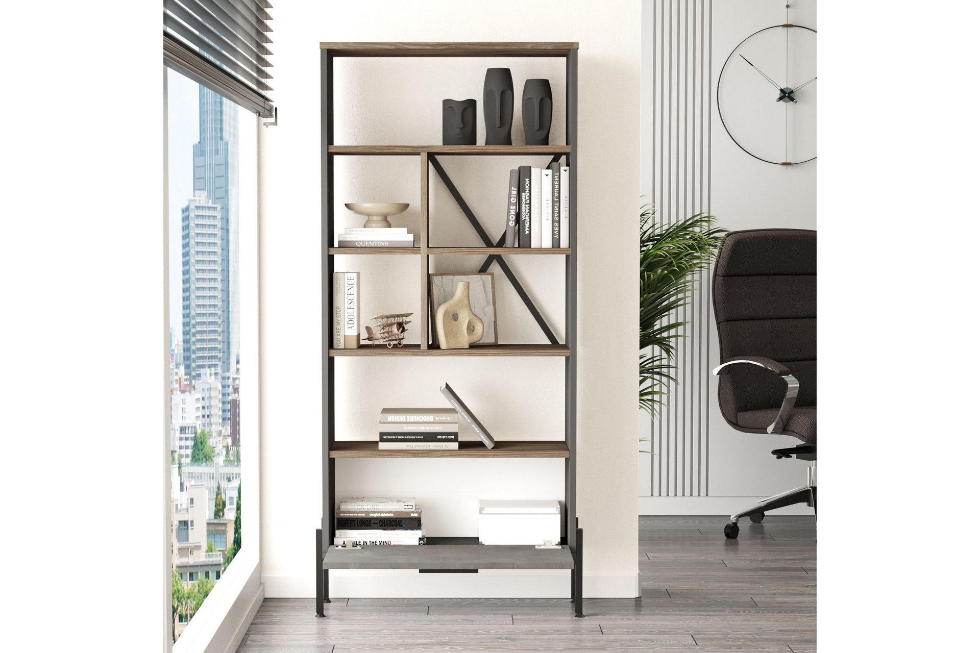 Desgrar Bokhylla 45x76 cm - Brun/Betonggr&aring;/Antracit