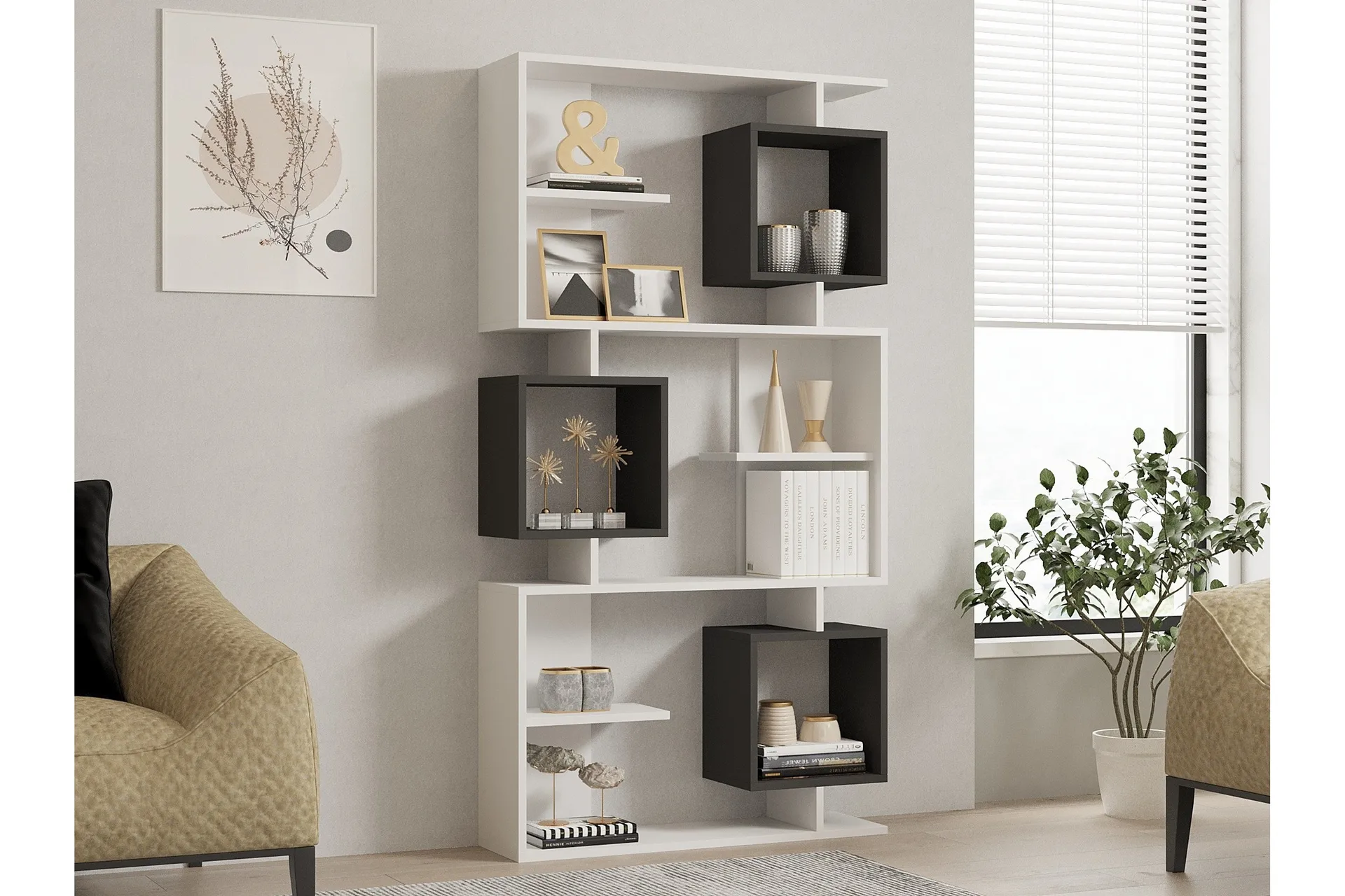 bokhylla icardi 90 cm - vit/antracit