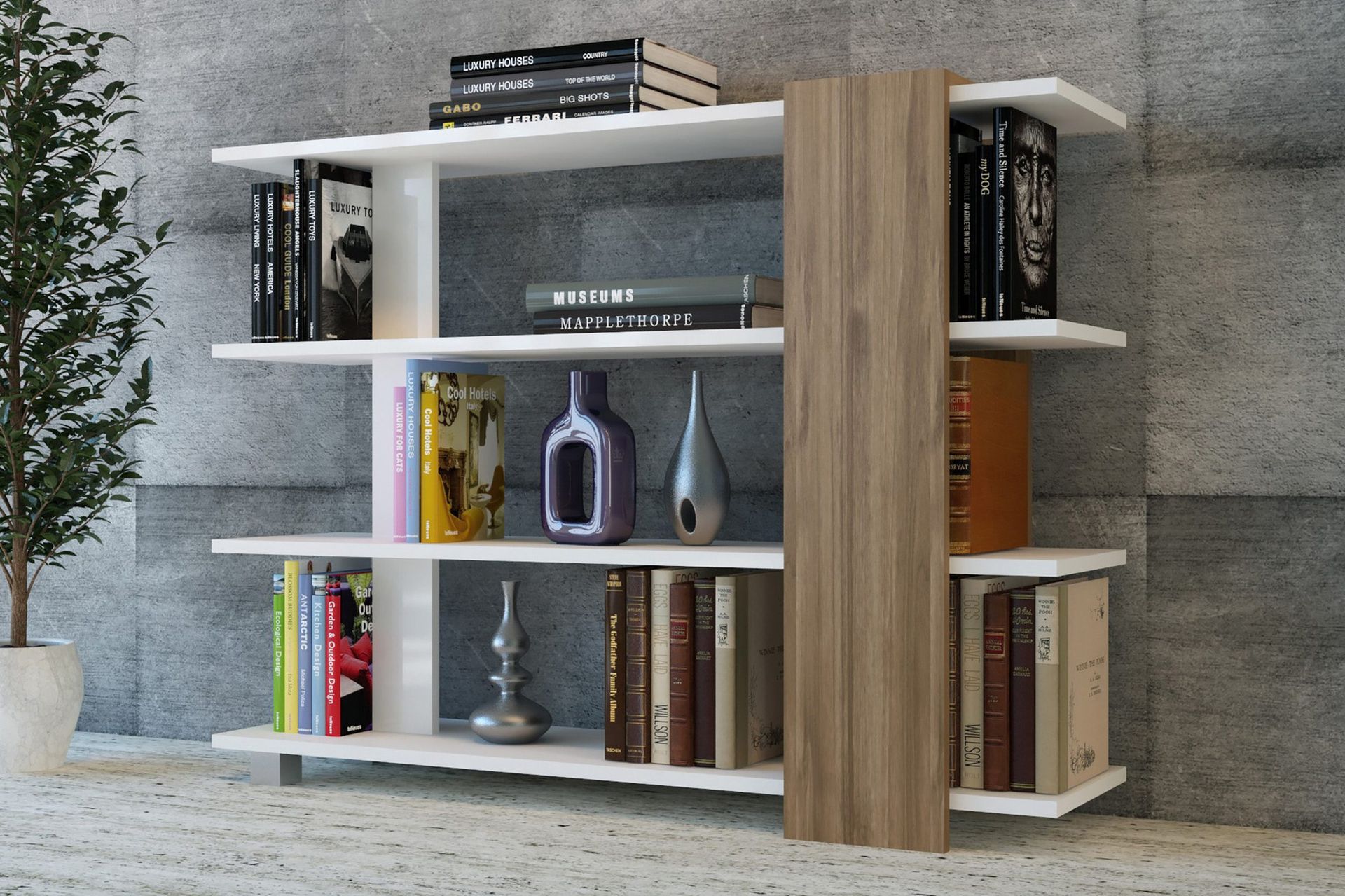 Nurtane Bokhylla - Vit/Valn&ouml;t