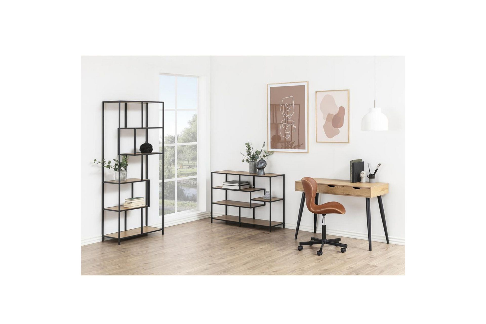 Seaford Hylla 77x35x185 cm Ek/Svart -