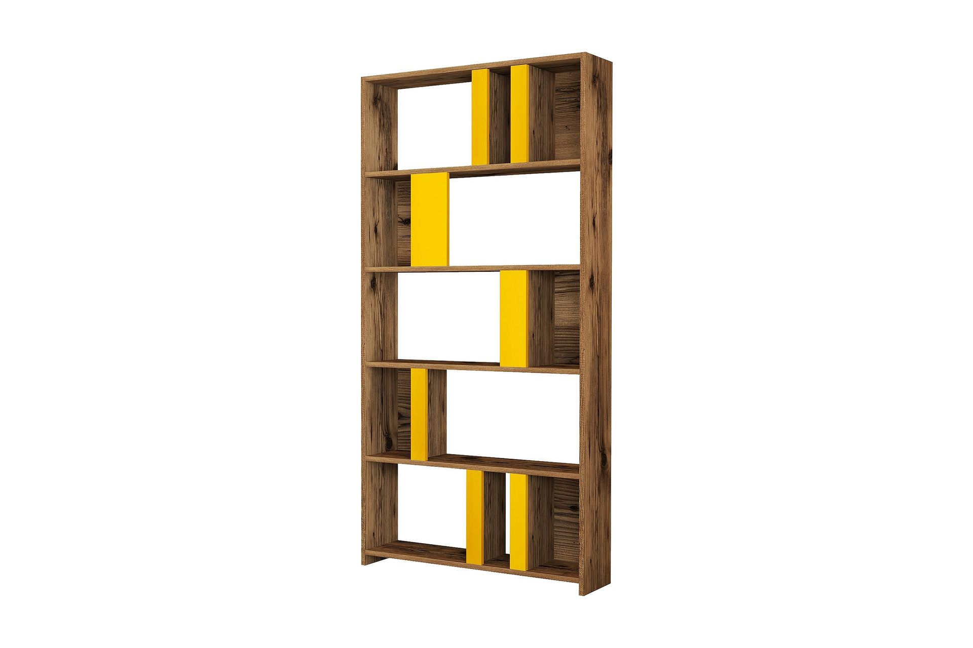 Timiza Bokhylla 90x20 cm 5 Hyllor - M&ouml;rkbrun/Gul
