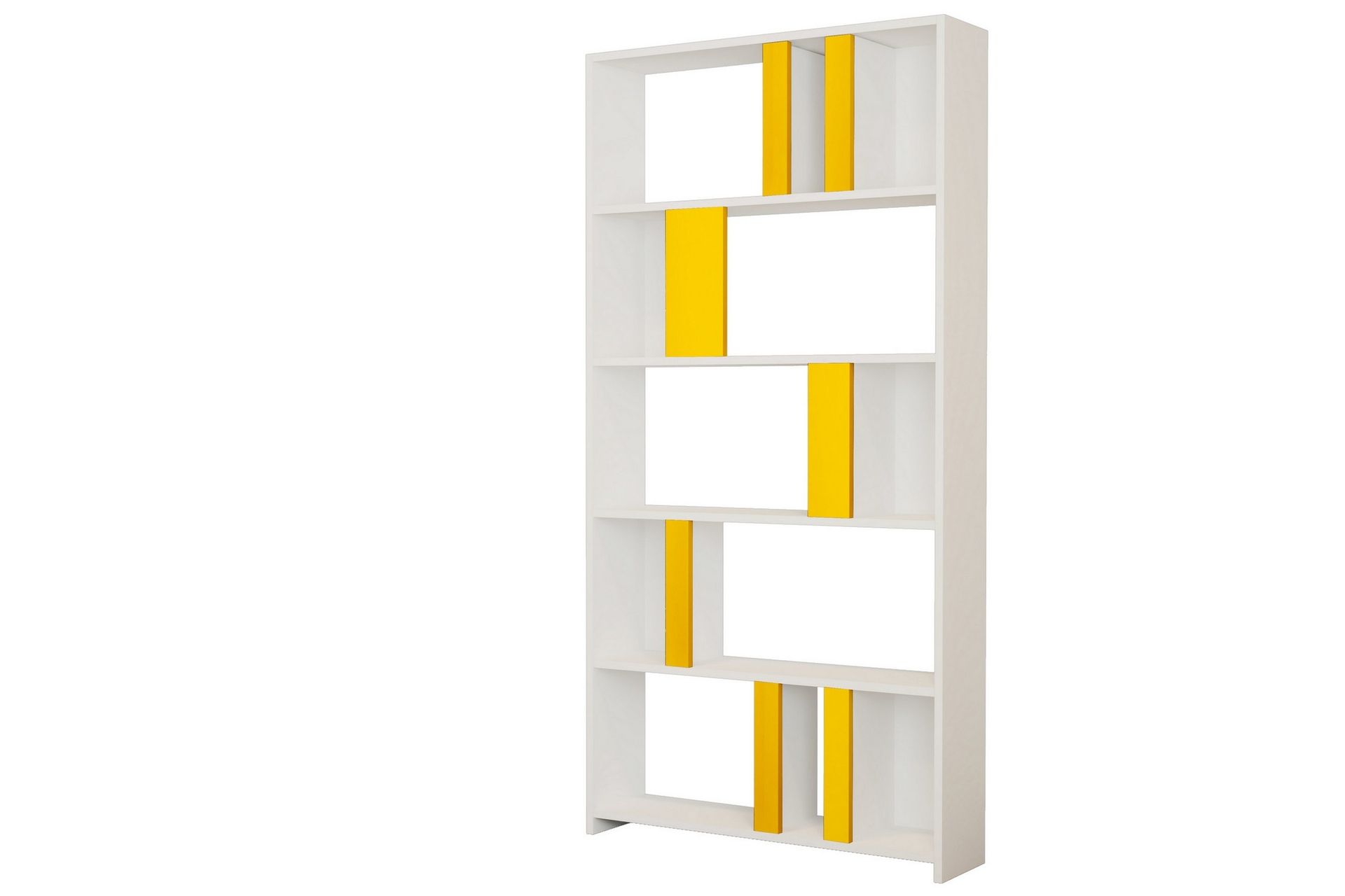 timiza bokhylla 90x20 cm 5 hyllor - vit/gul