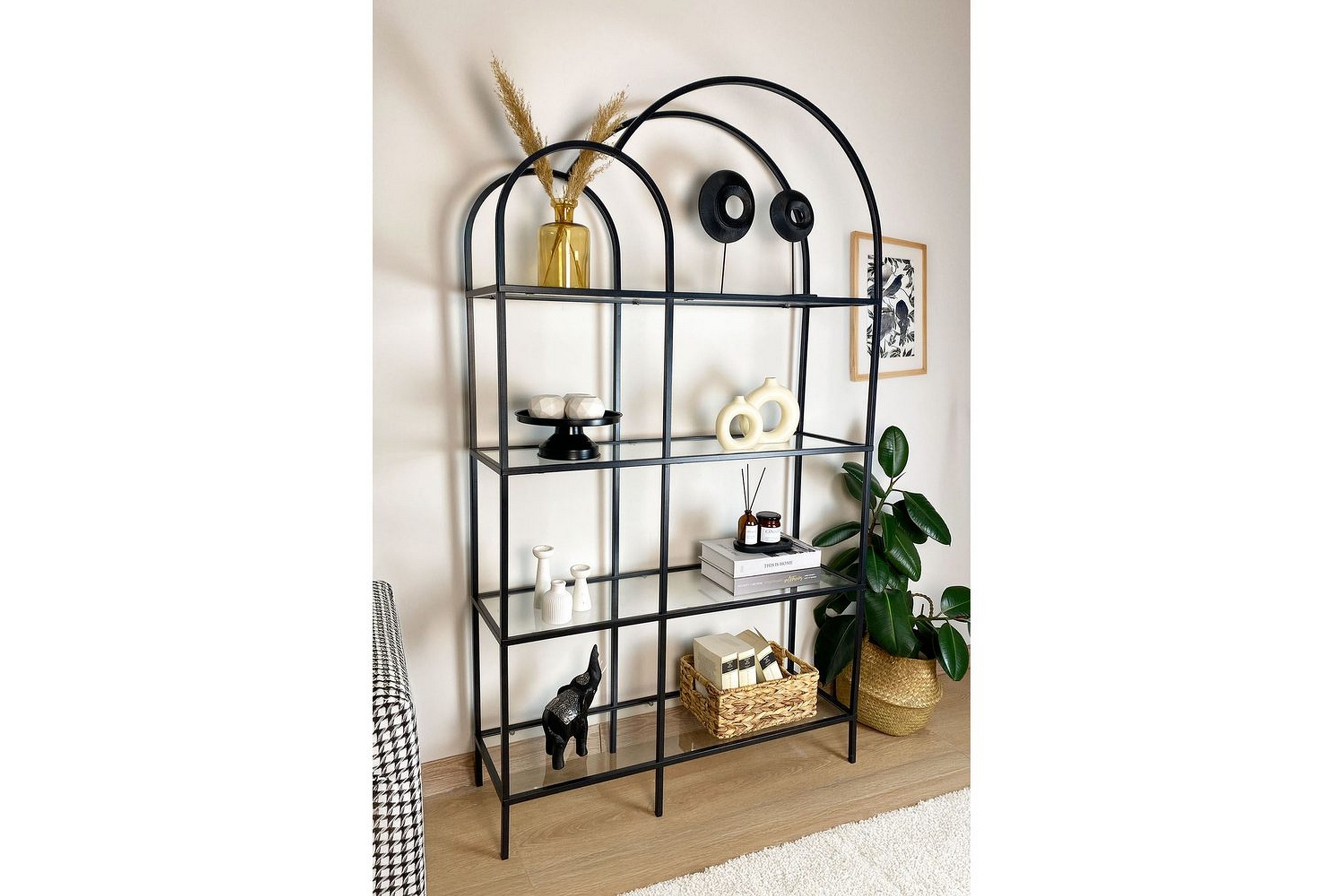 hu bokhylla 100 cm - svart/transparent