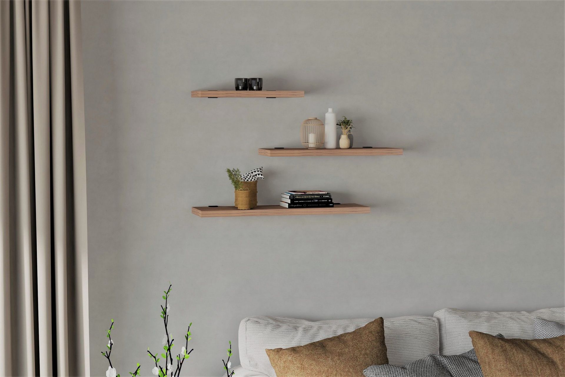 cordin vägghylla 2x30 cm 3-pack - natur