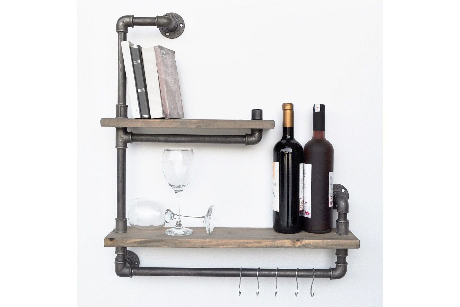 evila vägghylla rör/trä - svart/trä