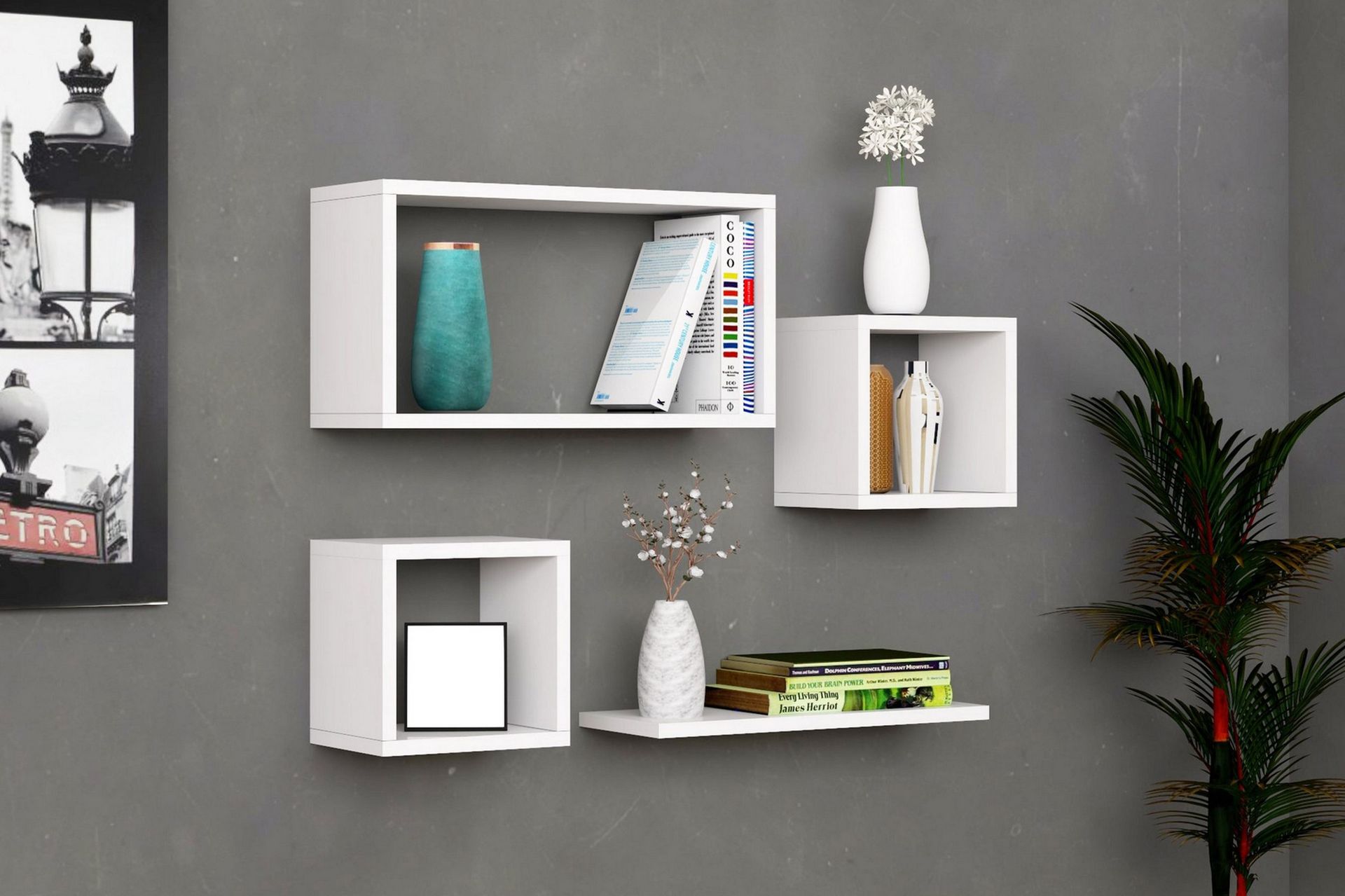 Havzan V&auml;gghylla 44x15 cm 4 Hyllor - Vit