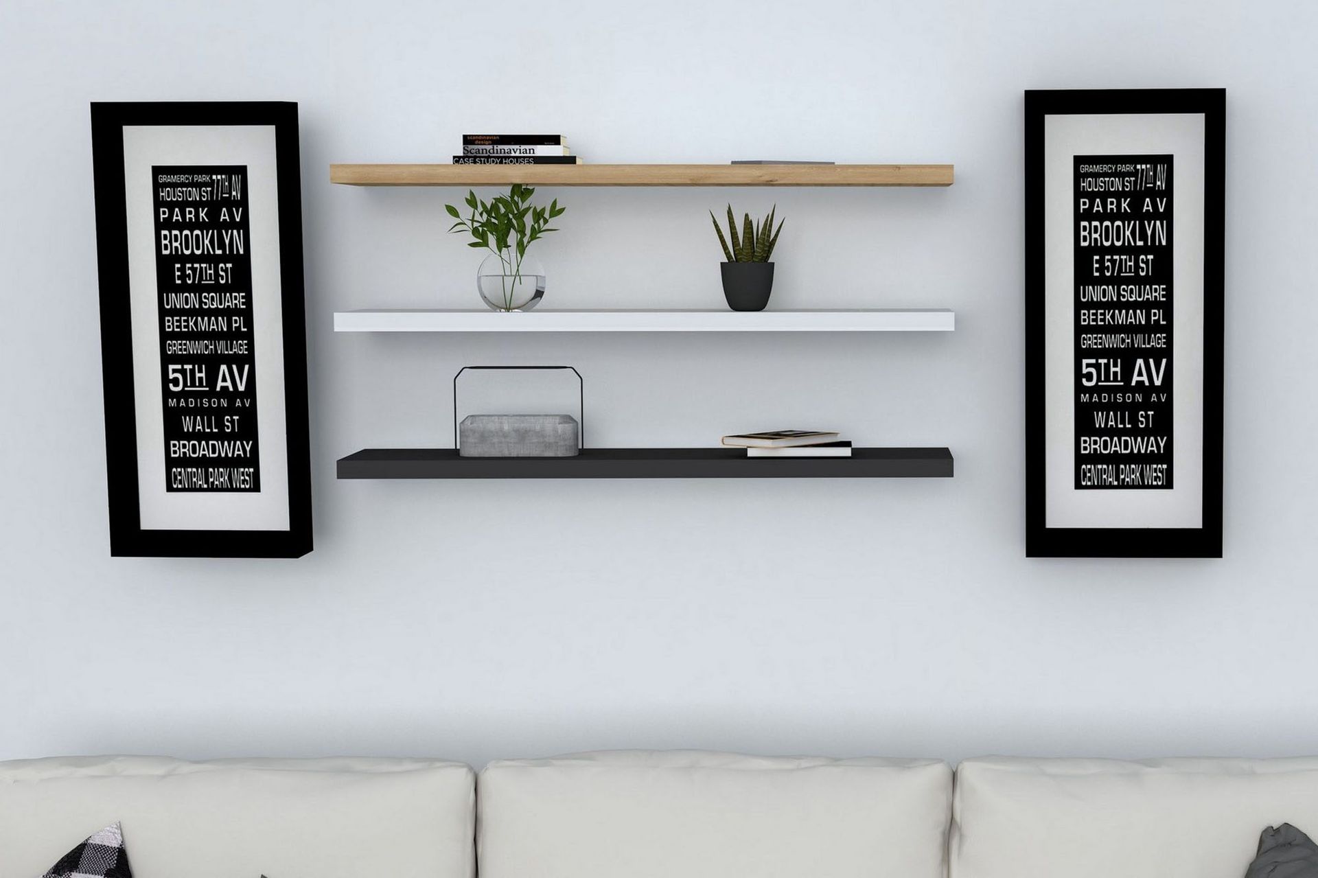 Lakasha V&auml;gghylla 2 cm - Bl&aring;/Antracit/Vit