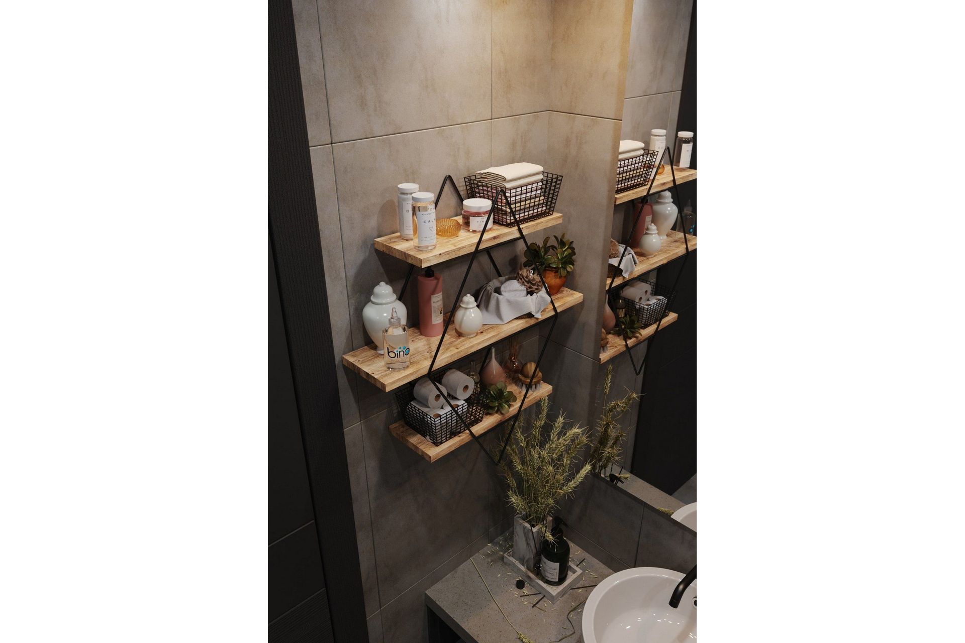 rambabu vägghylla 70 cm - guld/svart