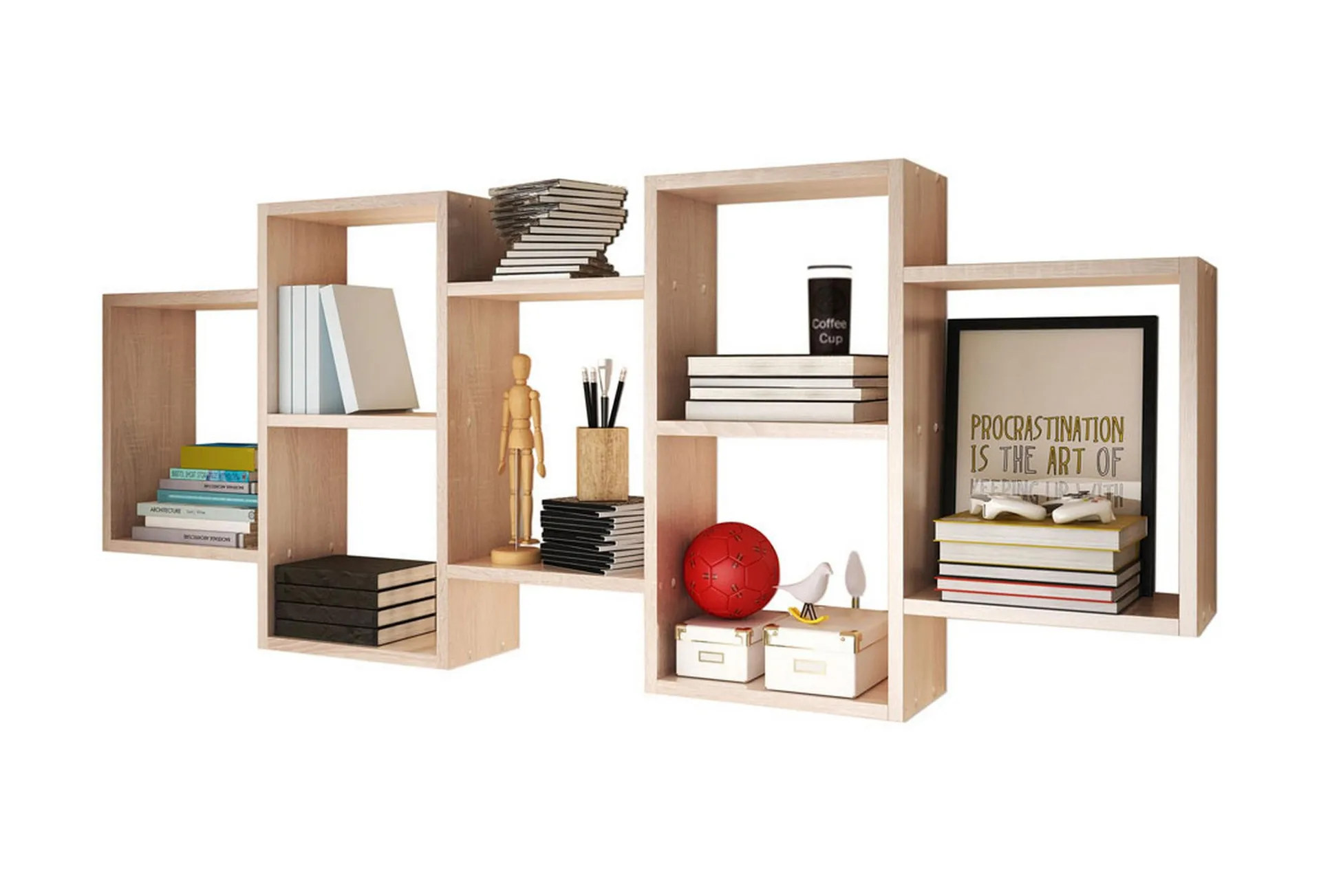 trio vägghylla 161x18x65 cm - beige